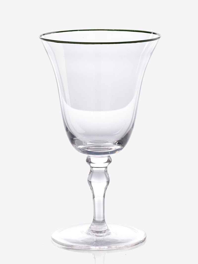 Nina Campbell Meadow wine glasses clear with green rim set of 4, imported from the UK