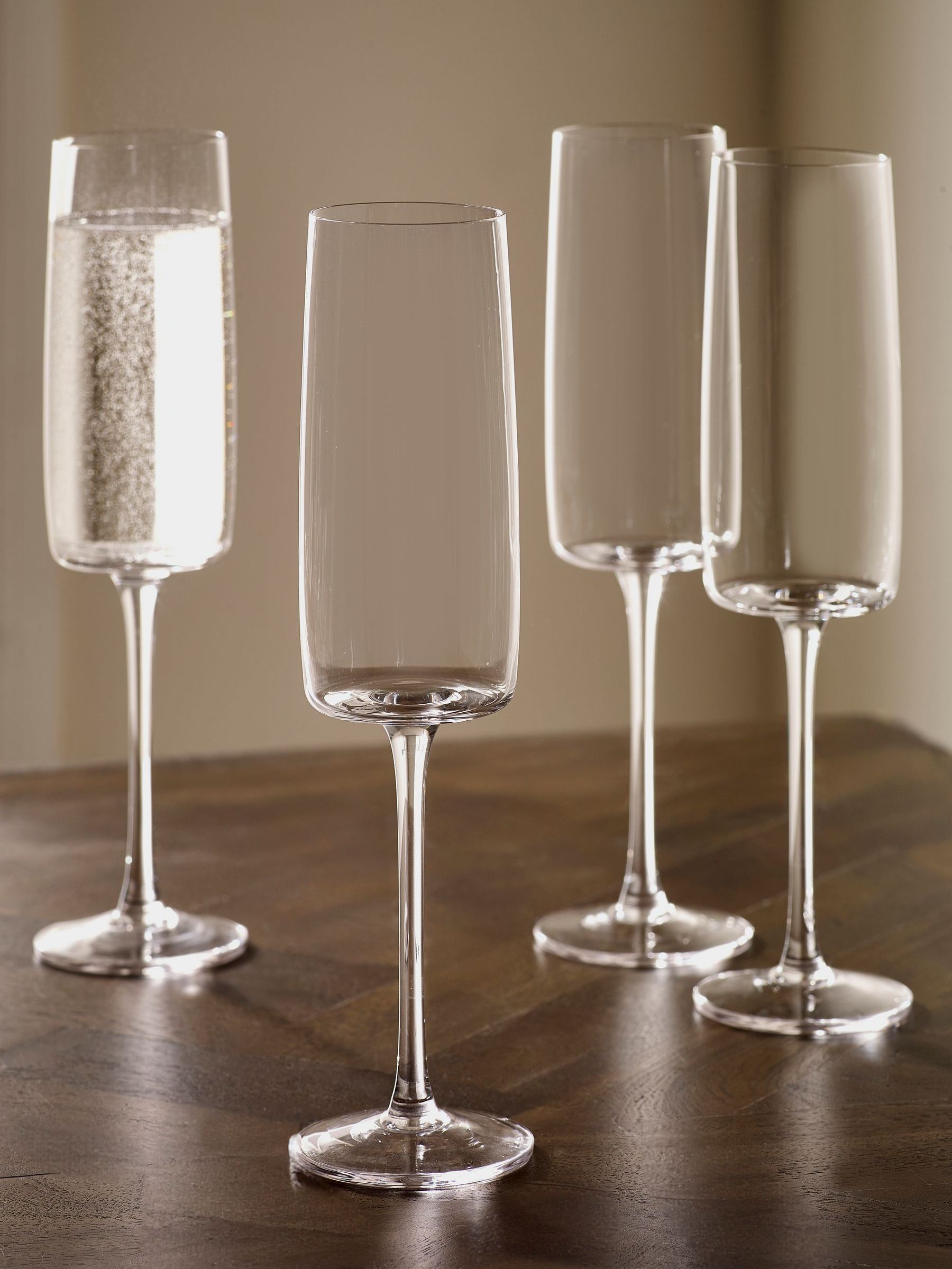 Clear Angular Champagne Flutes Set of 4 24cm (British brand)