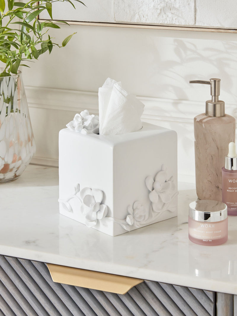 White White Flower Tissue Box