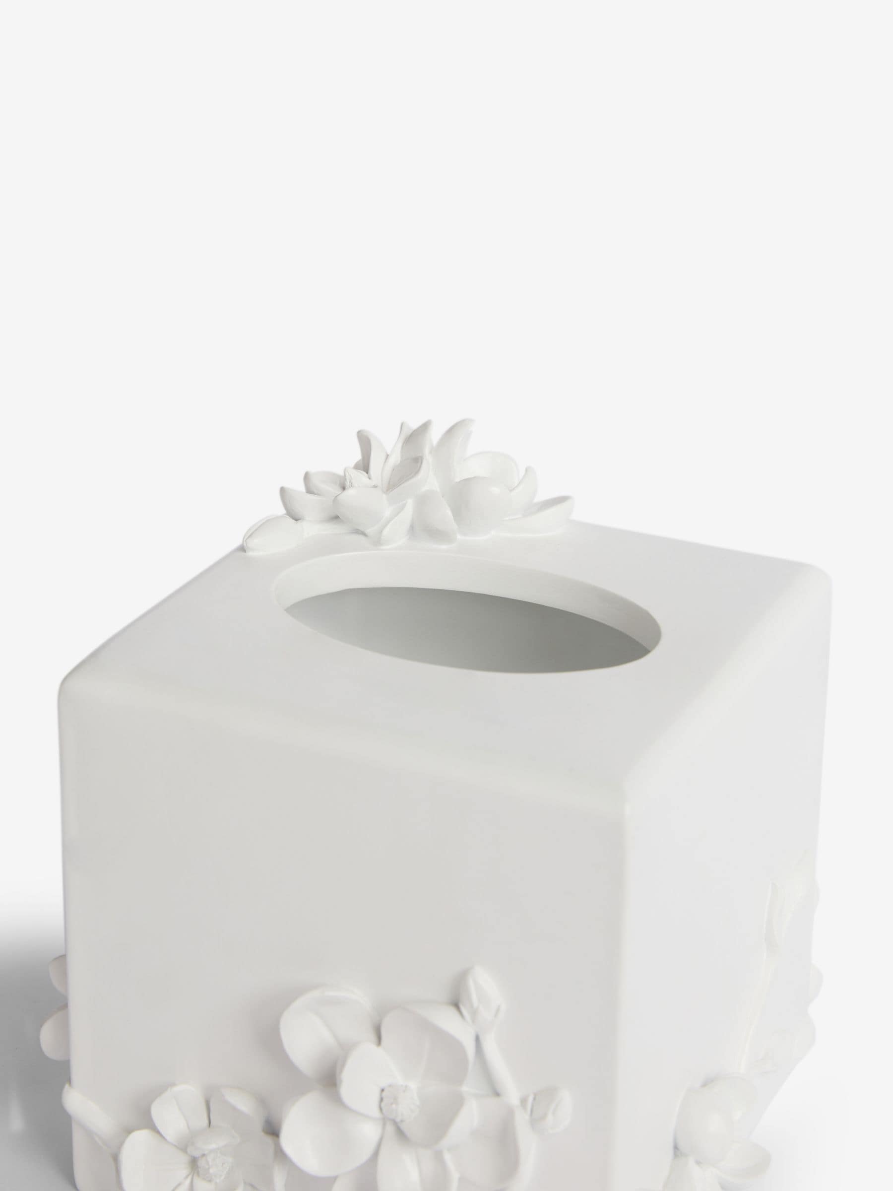 White White Flower Tissue Box