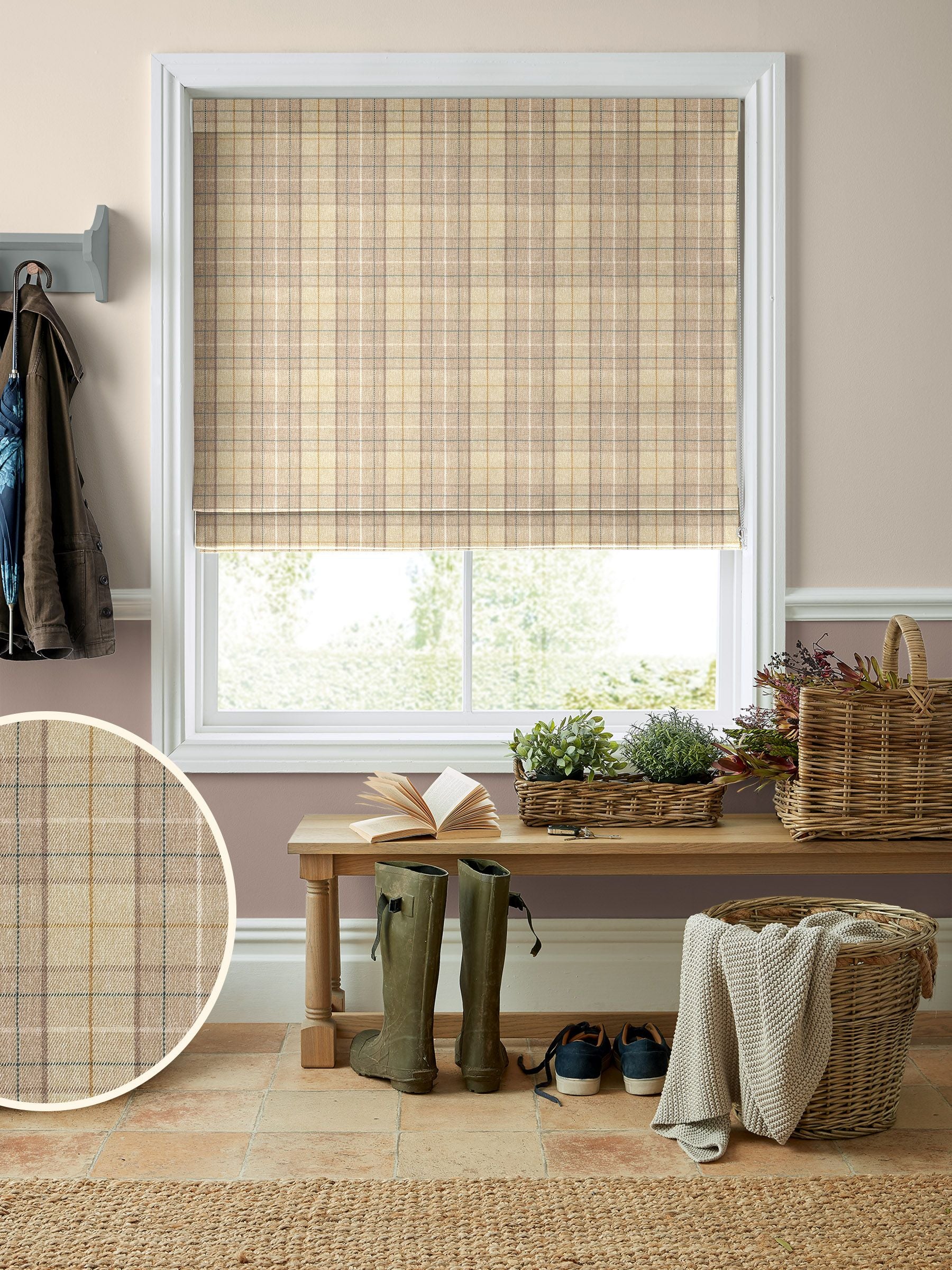 Laura Ashley Roman blinds woven twill check made to measure (British brand)