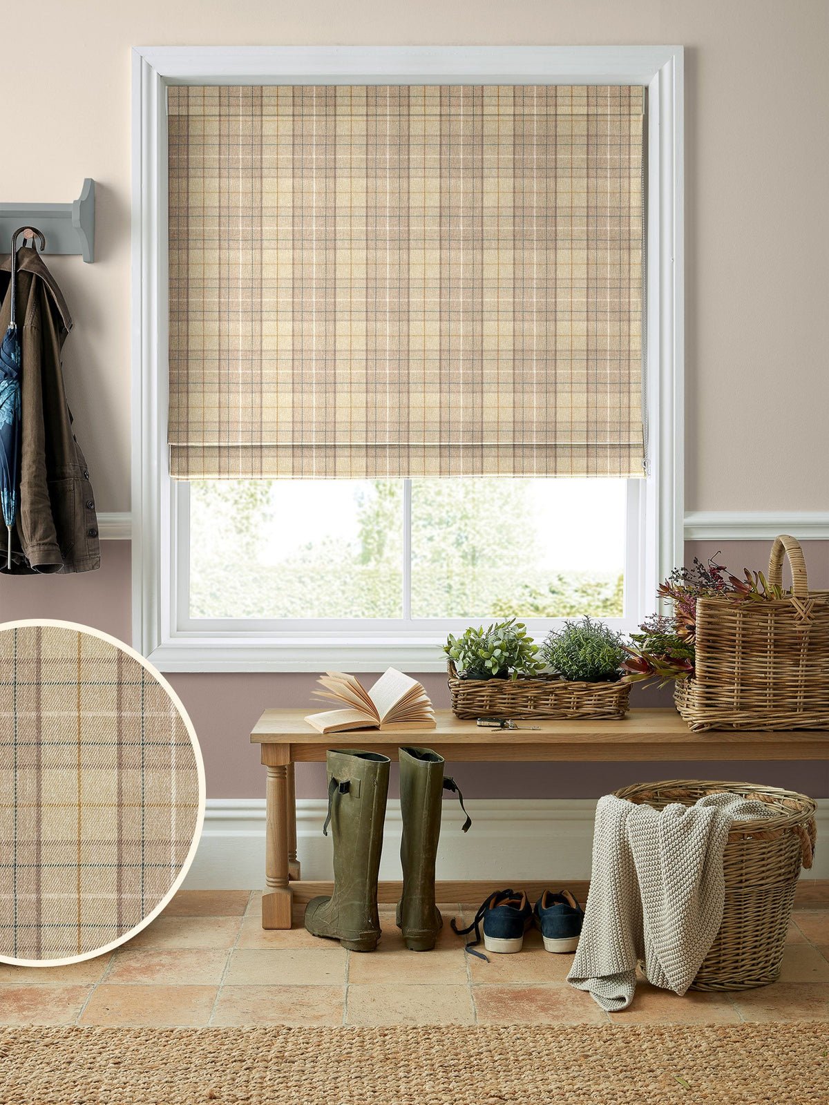 Laura Ashley Roman blinds woven twill check made to measure (British brand)