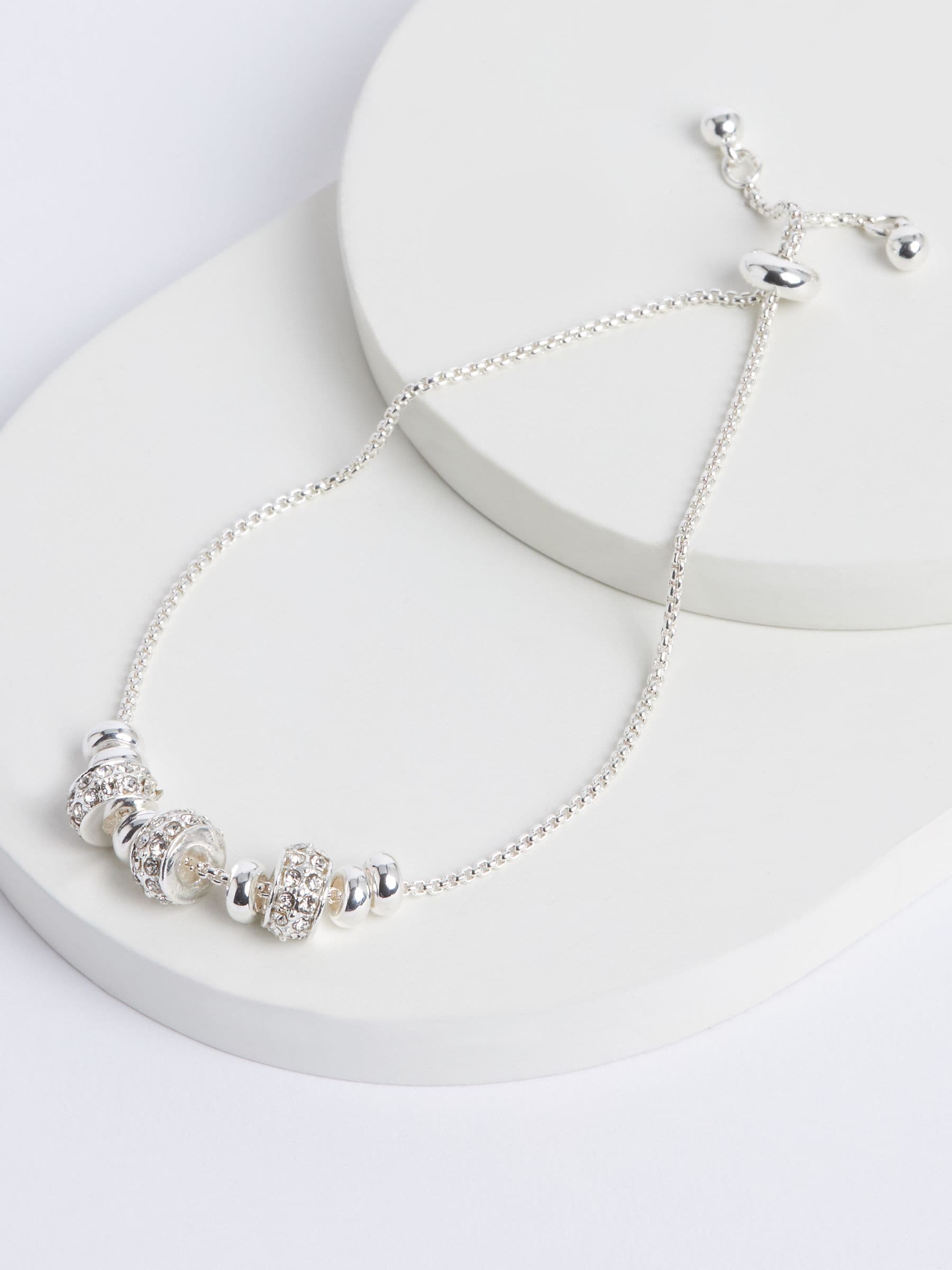 Silver tone sparkle popcorn beaded pulley bracelet (British brand)