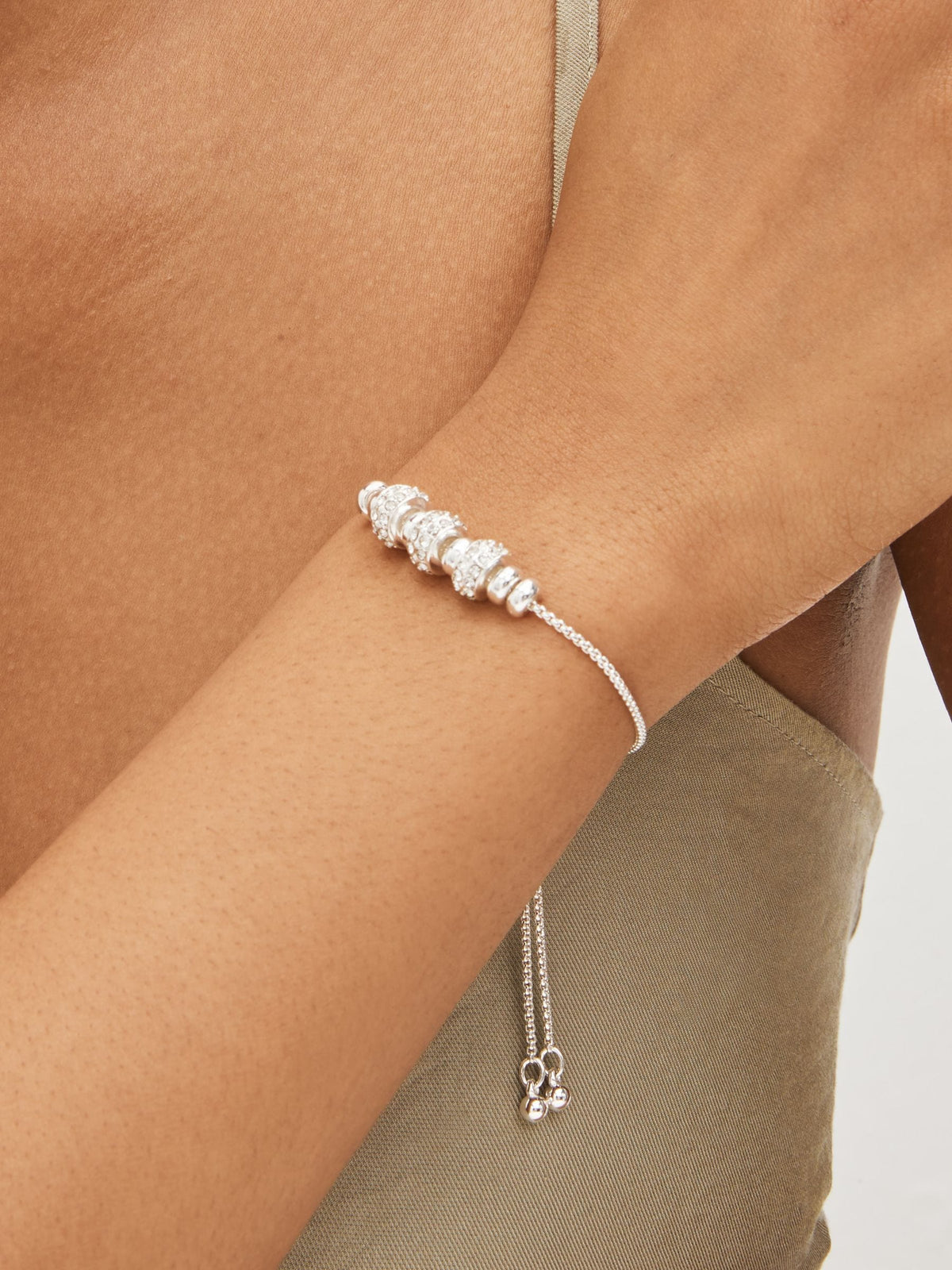 Silver Tone Sparkle Popcorn Beaded Pully Bracelet