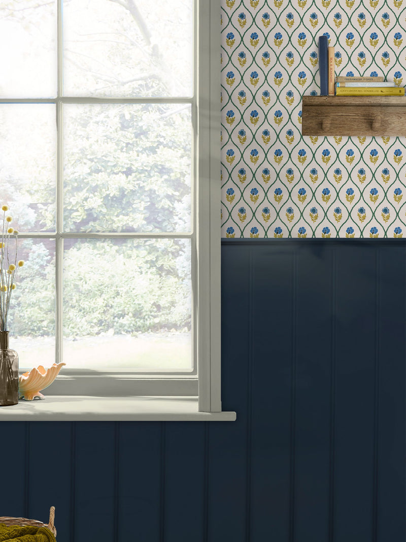 Joules Gold Trellis Floral wallpaper sample - British product