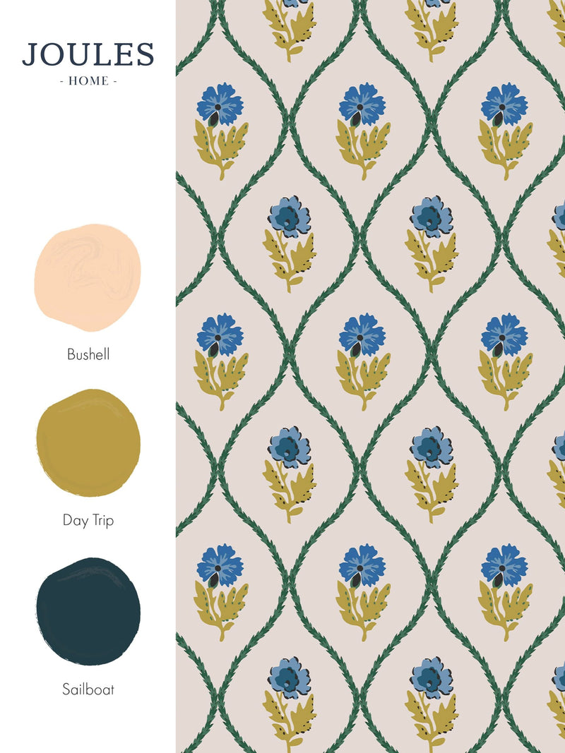 Joules Gold Trellis Floral wallpaper sample - British product