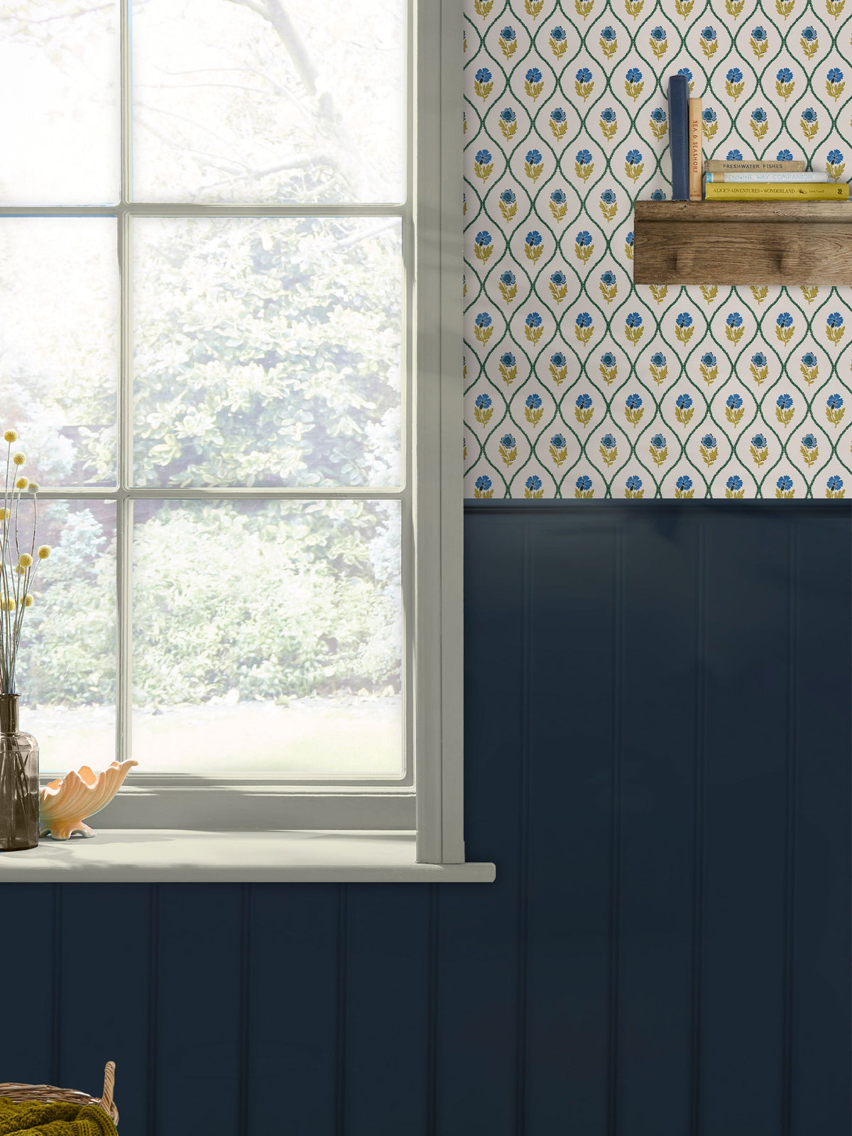 Joules Gold Trellis Floral wallpaper sample - British product