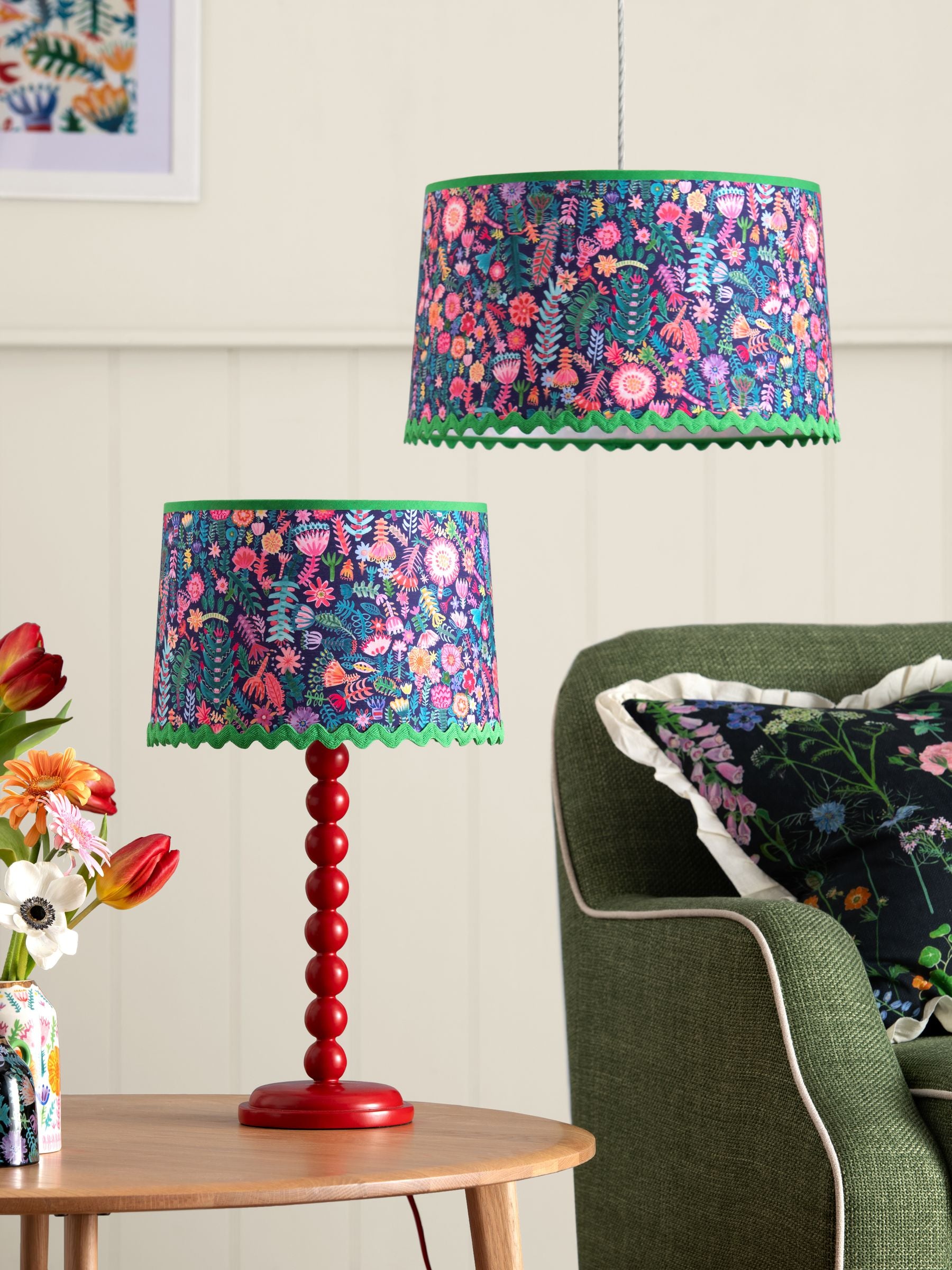 Lucy Tiffney Navy Floral RicRac Easyfit Lamp Shade
