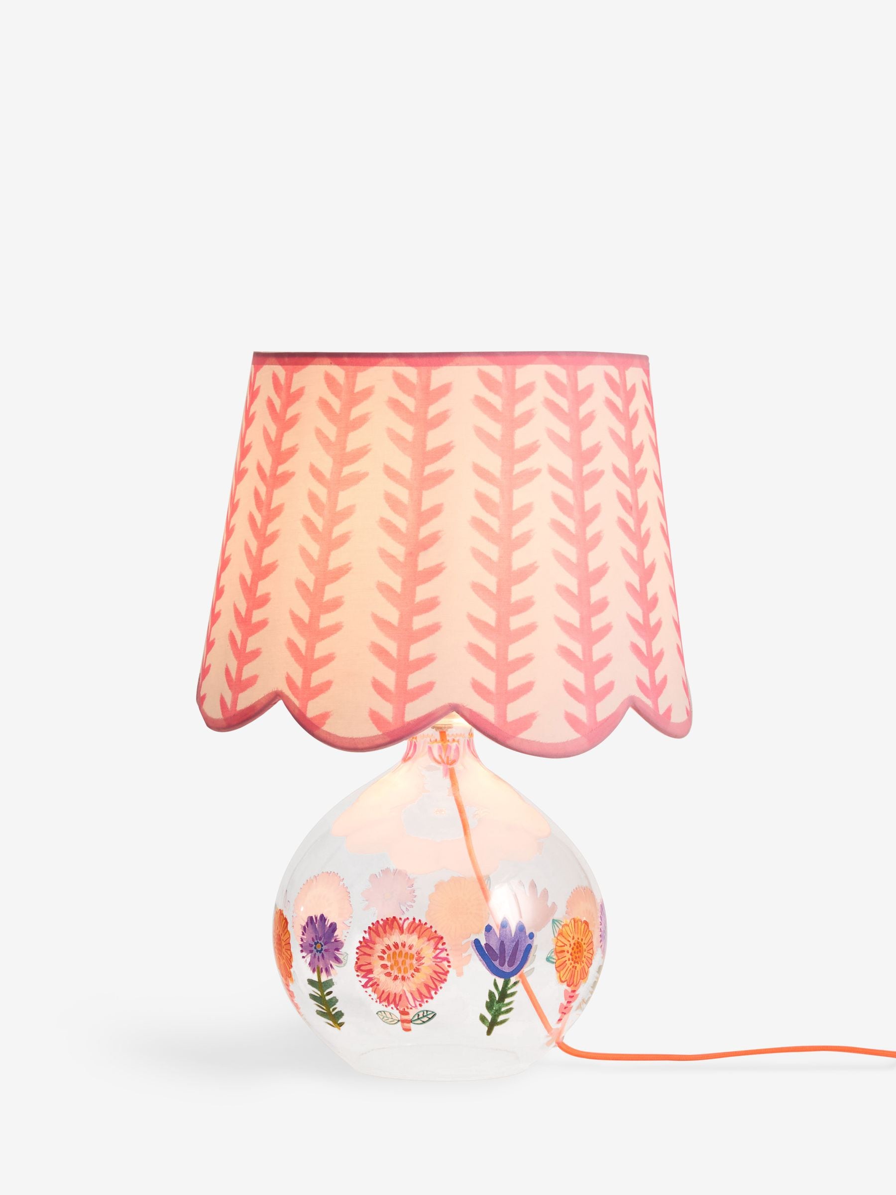 Lucy Tiffney white pink floral glass table lamp - British product