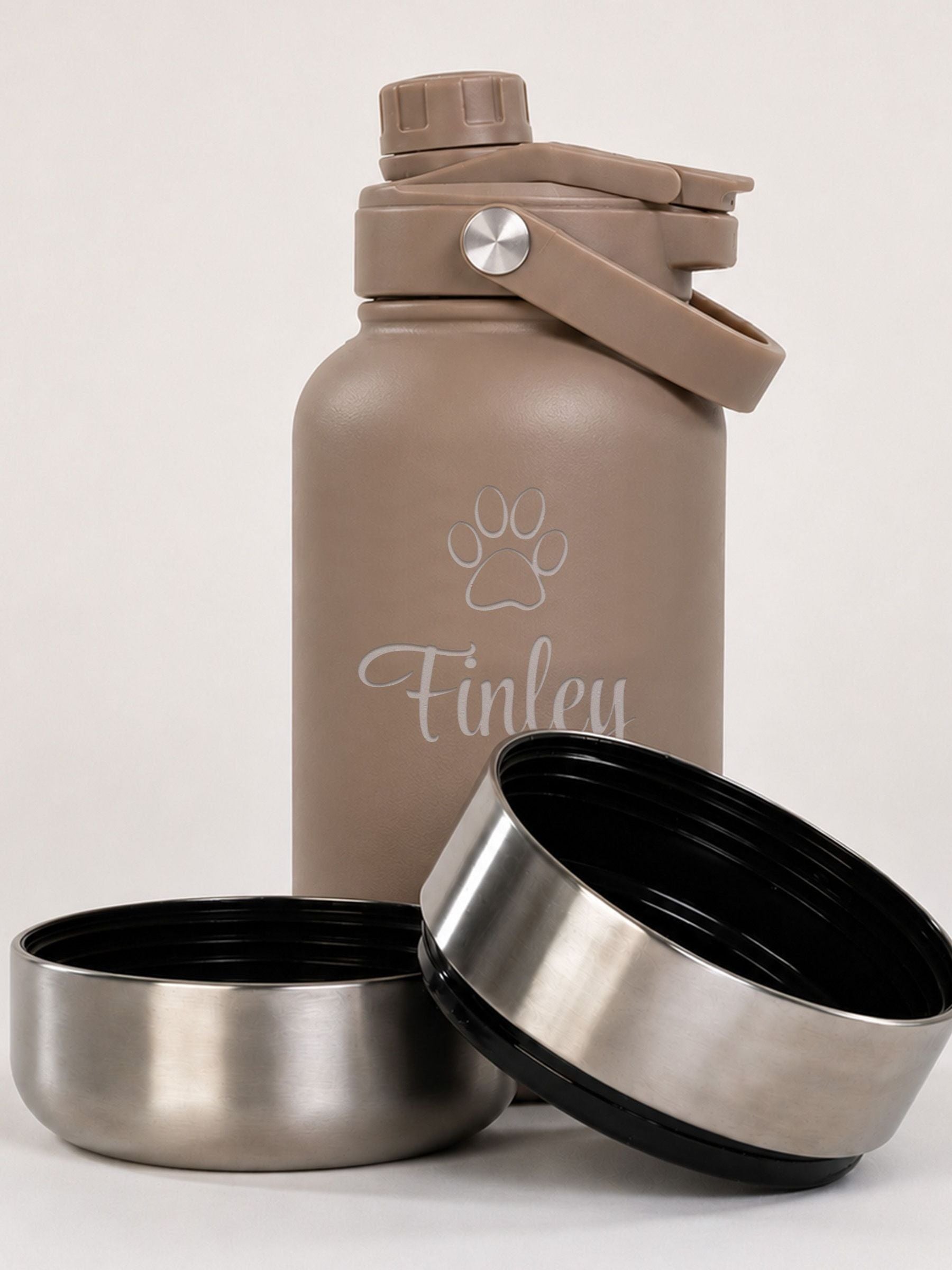 Loveabode personalised 3-in-1 dog travel bottle 32oz, imported from the UK