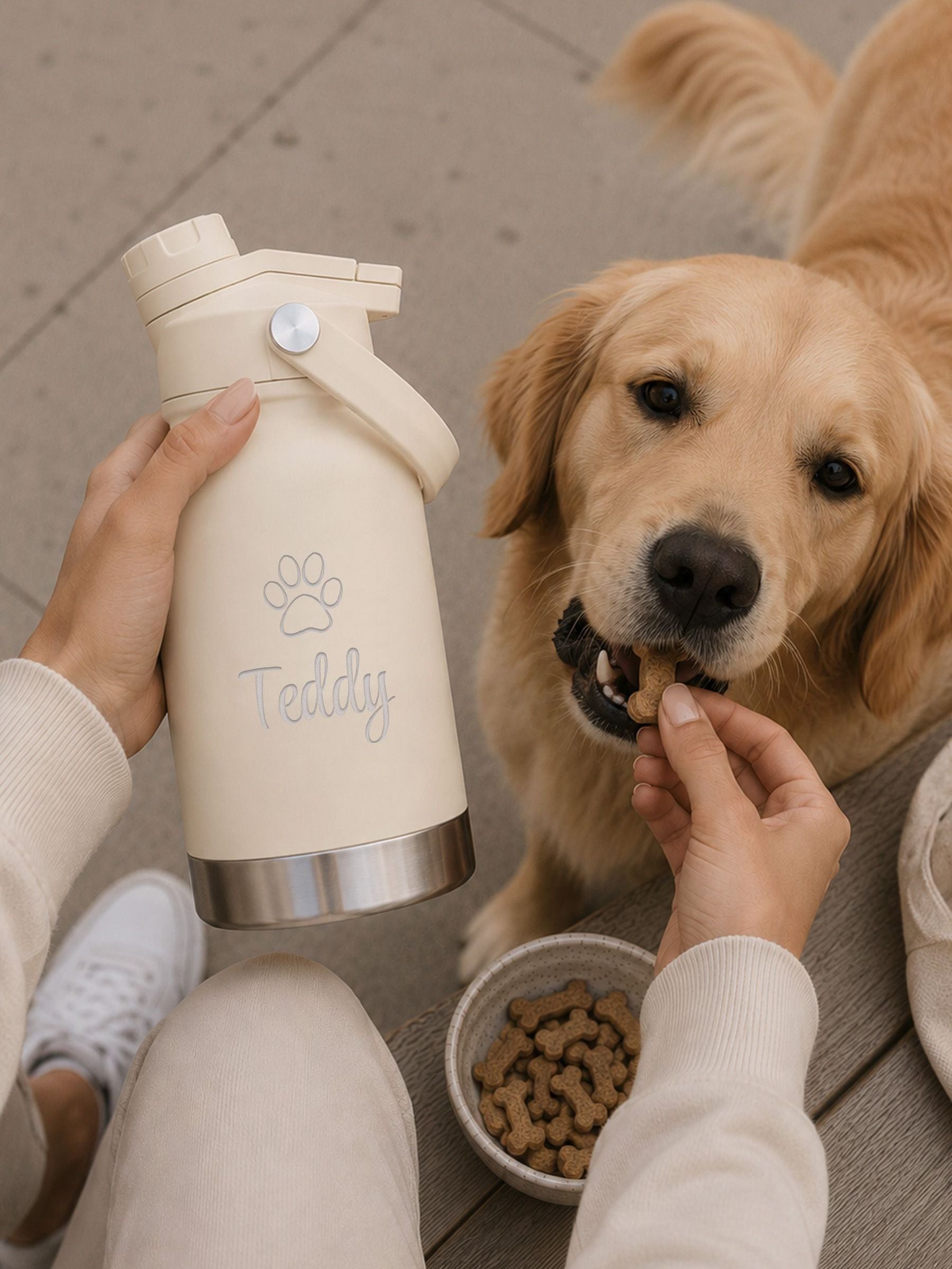 Loveabode personalised dog travel bottle 3-in-1 32oz, imported from the UK