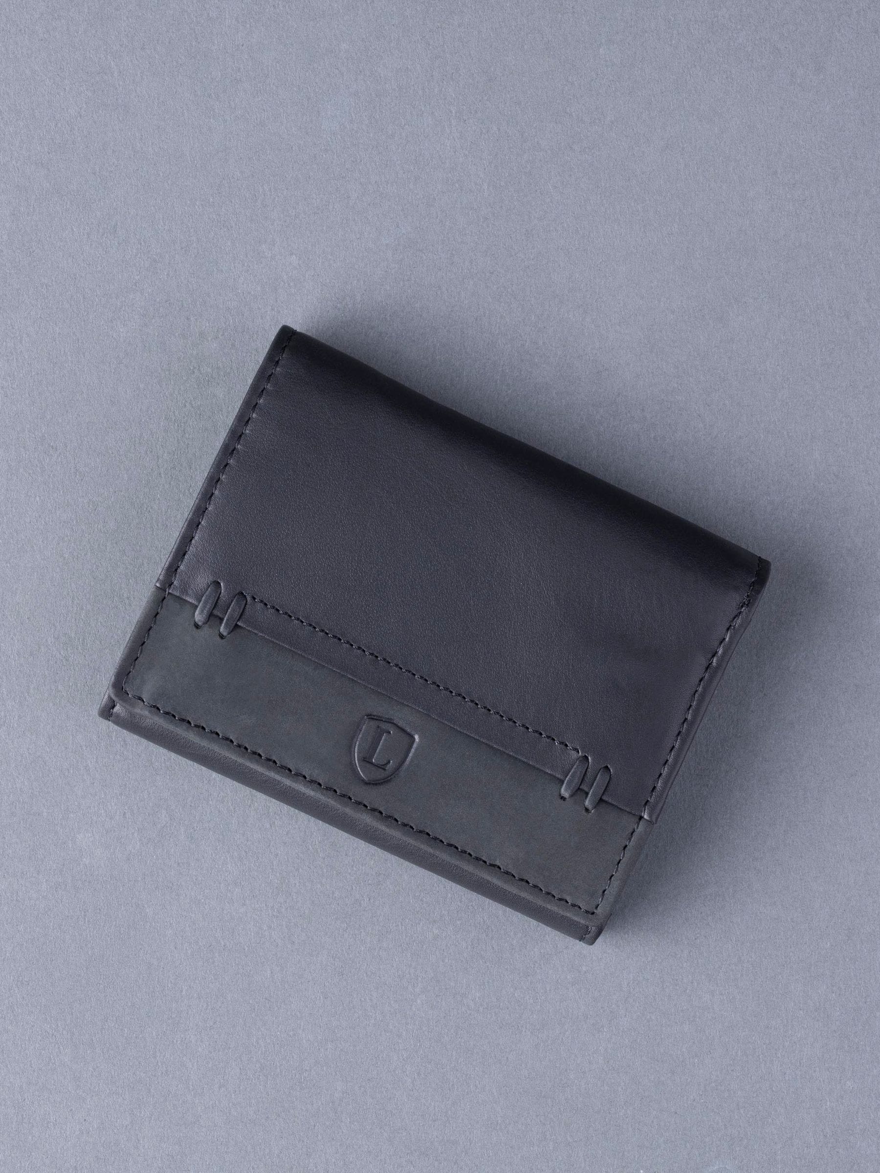 Lakeland Leder Schwarz Stich Tri-Fold Wallet - Britisches Produkt