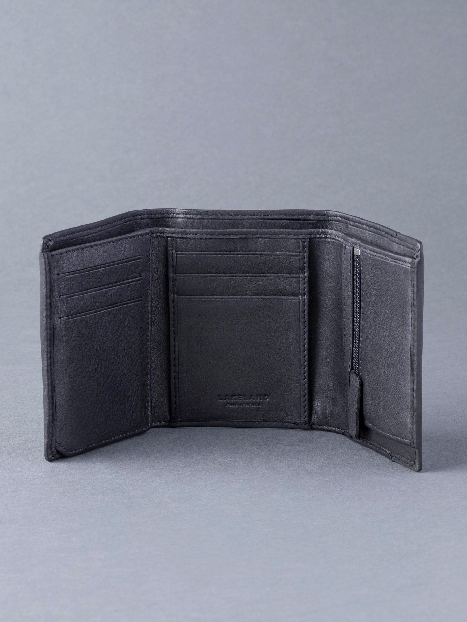 Lakeland Leder Schwarz Stich Tri-Fold Wallet - Britisches Produkt