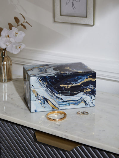Next Navy Marble Effect Large Glass Jewellery Box- Buy online at McGrocer