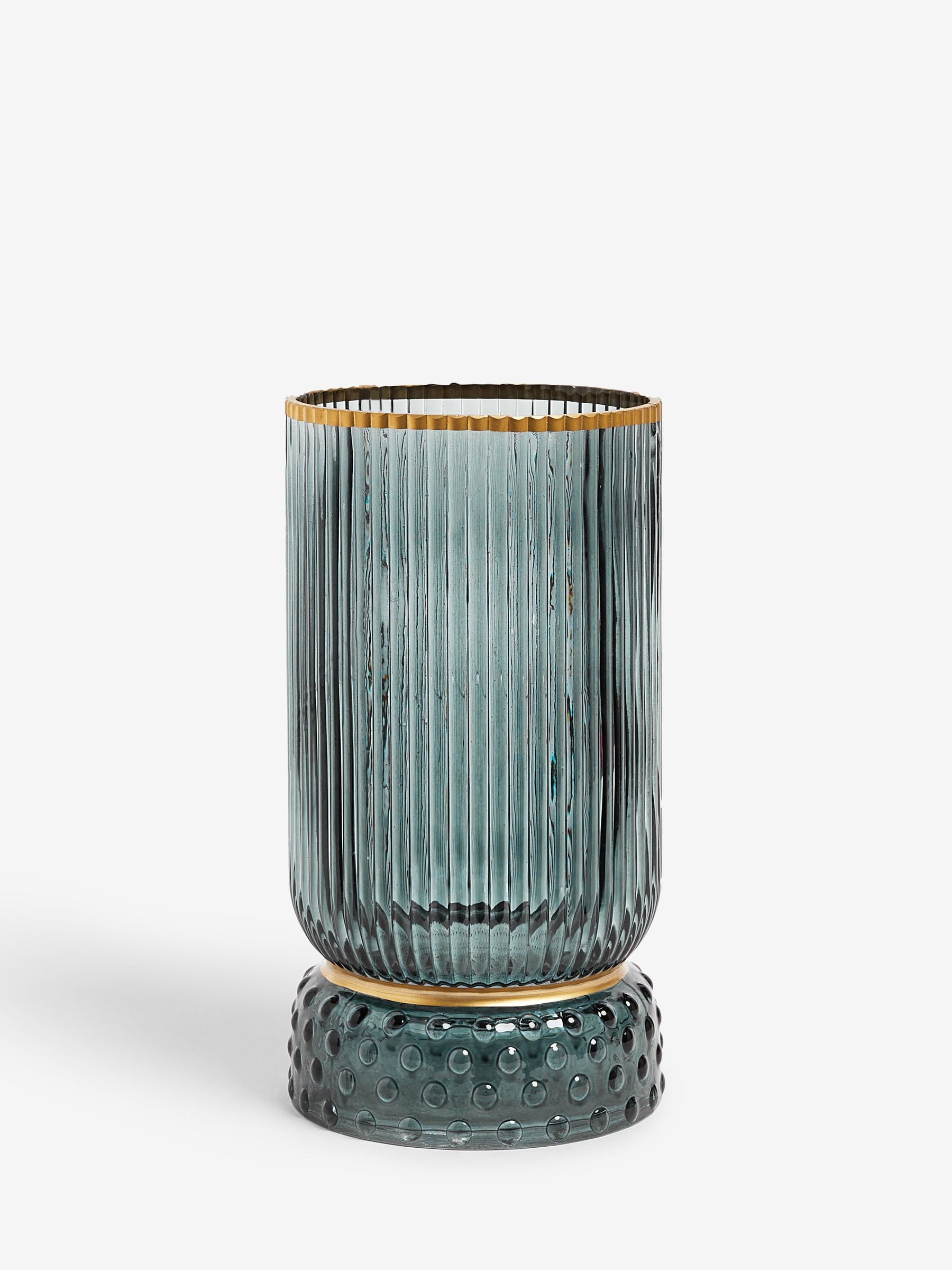 Blue Ribbed Glass Hurricane Candle Holder Medium - British product
