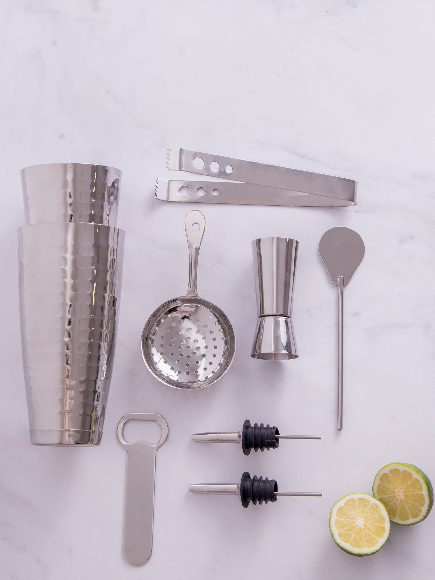 BarCraft 8 piece silver hammered Boston cocktail shaker set - British product
