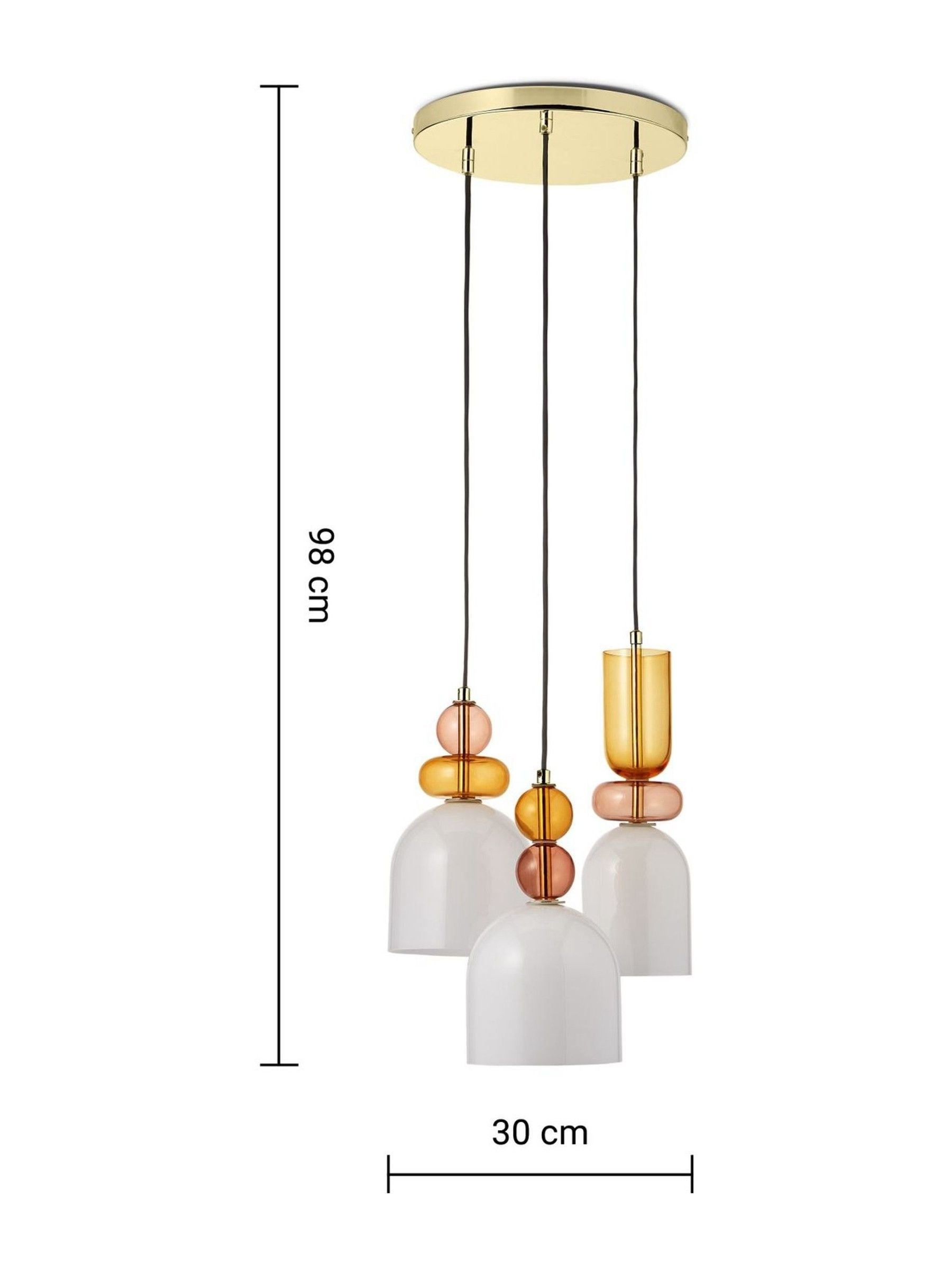 MADE.COM Whitney Cluster Pendelleuchte aus pinkem Glas und Messing, UK-Version