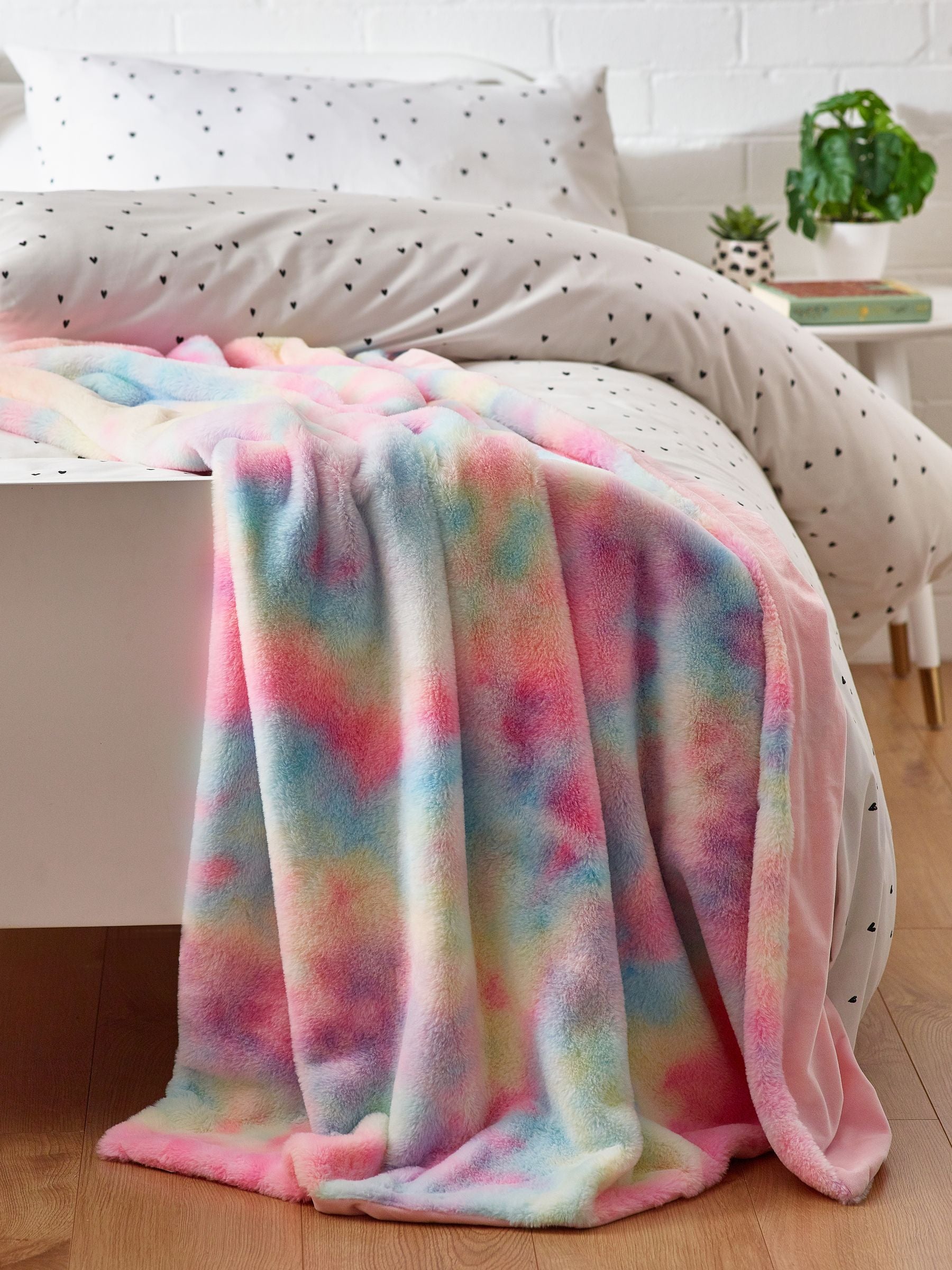Faux fur throw rainbow ombre design, imported from the UK