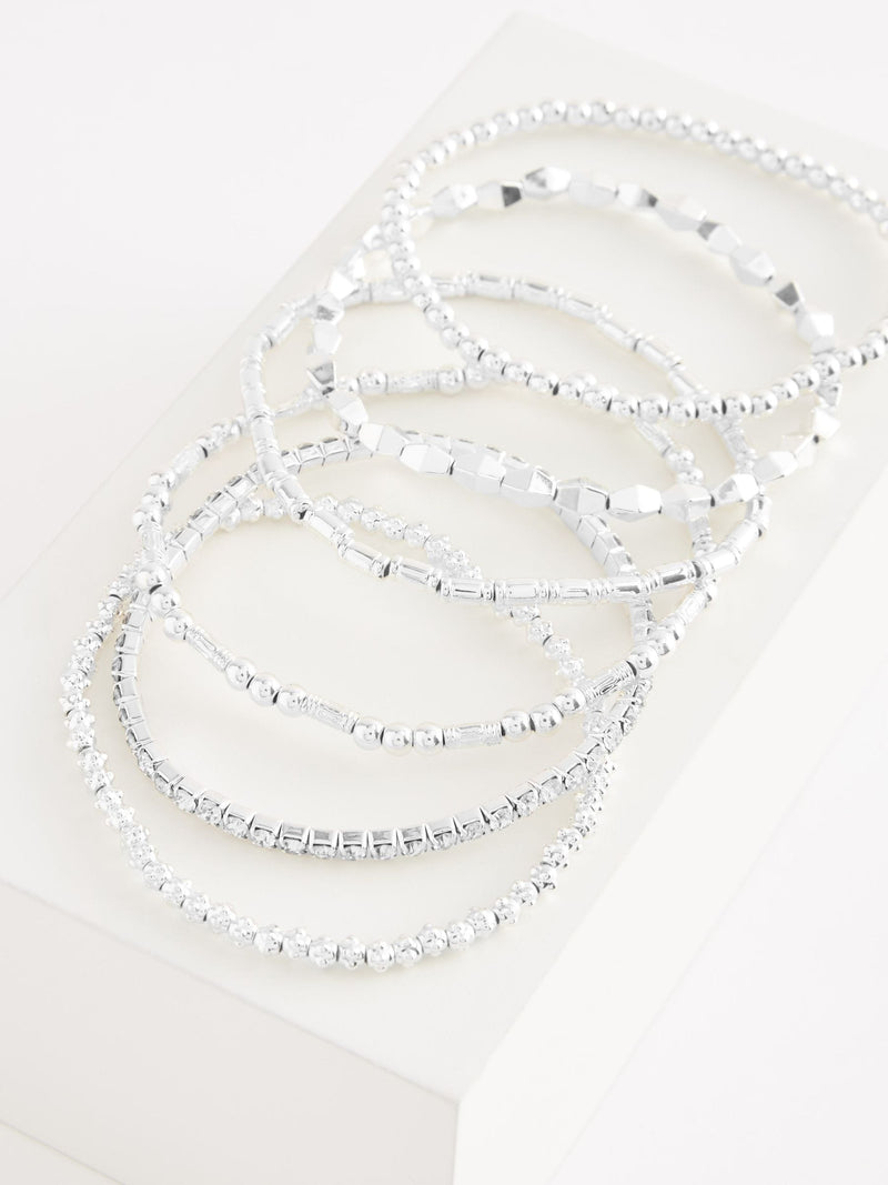 Silver tone sparkle stretch bracelets pack (British brand)