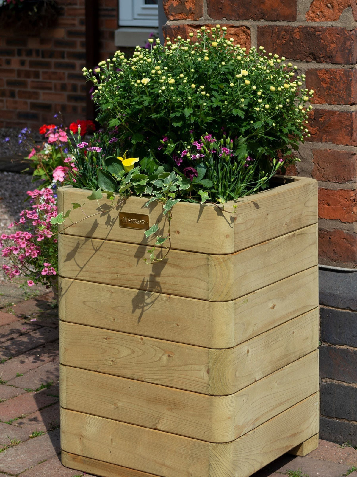 Rowlinson natural Marberry tall wooden planter 60L, imported from the UK