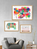 East End Prints White Floral Elephant framed print - British product