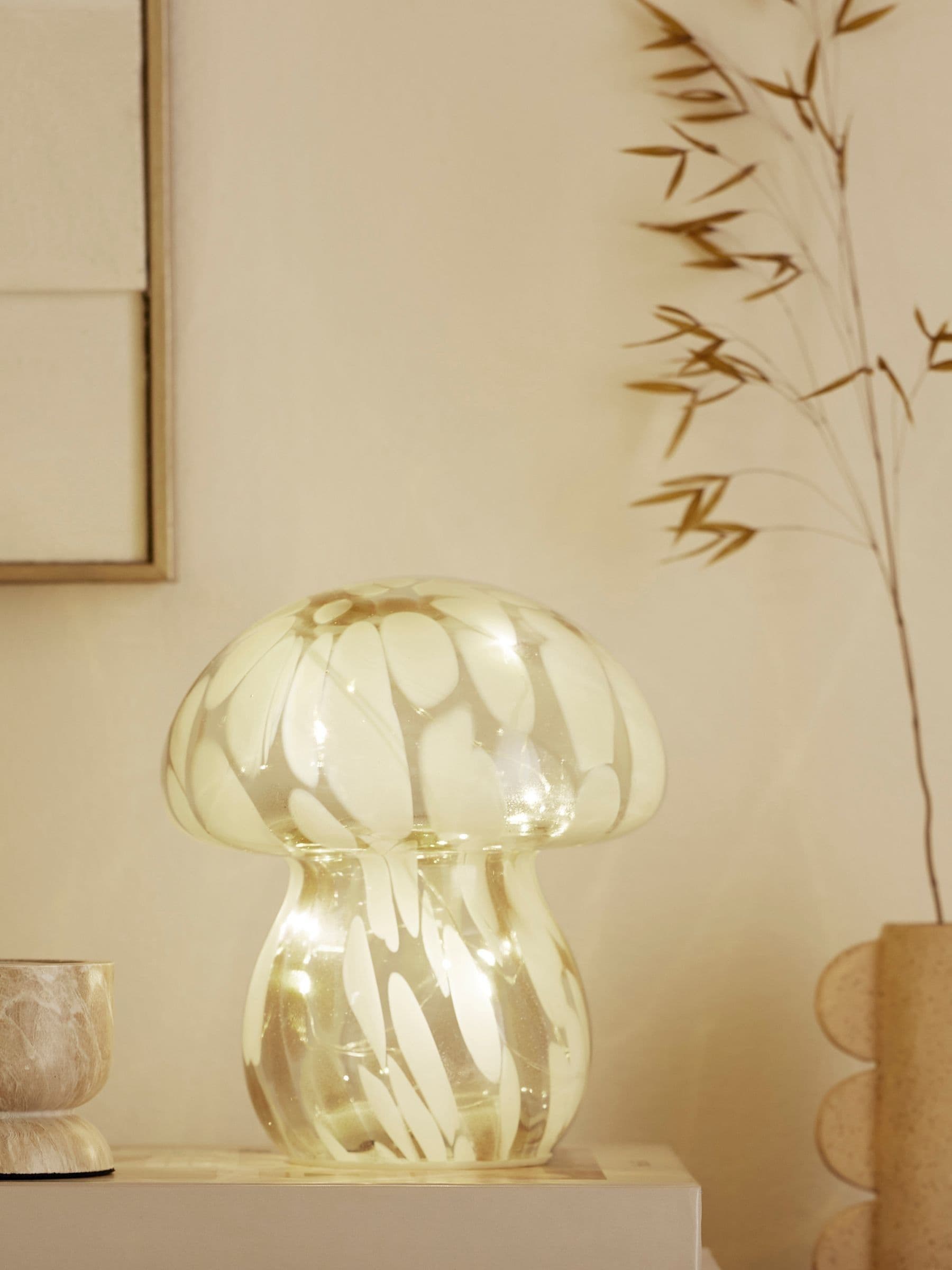 Pink Confetti Toadstool Glass Feature Light - Battery Operated - 15.5cm Height
