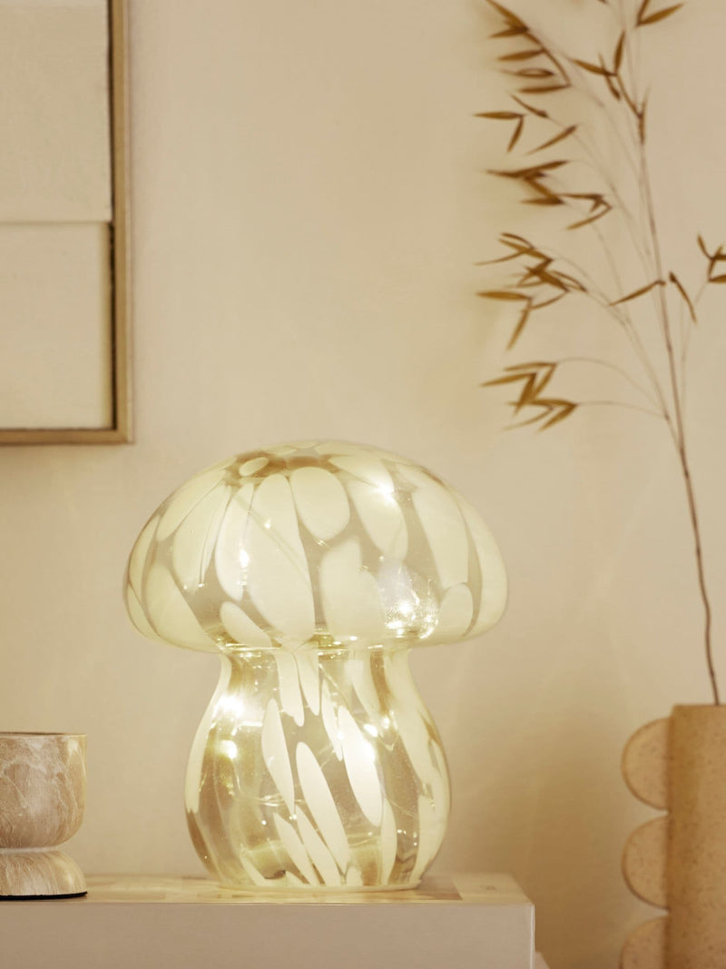 Pink Confetti Toadstool Glass Feature Light - Battery Operated - 15.5cm Height