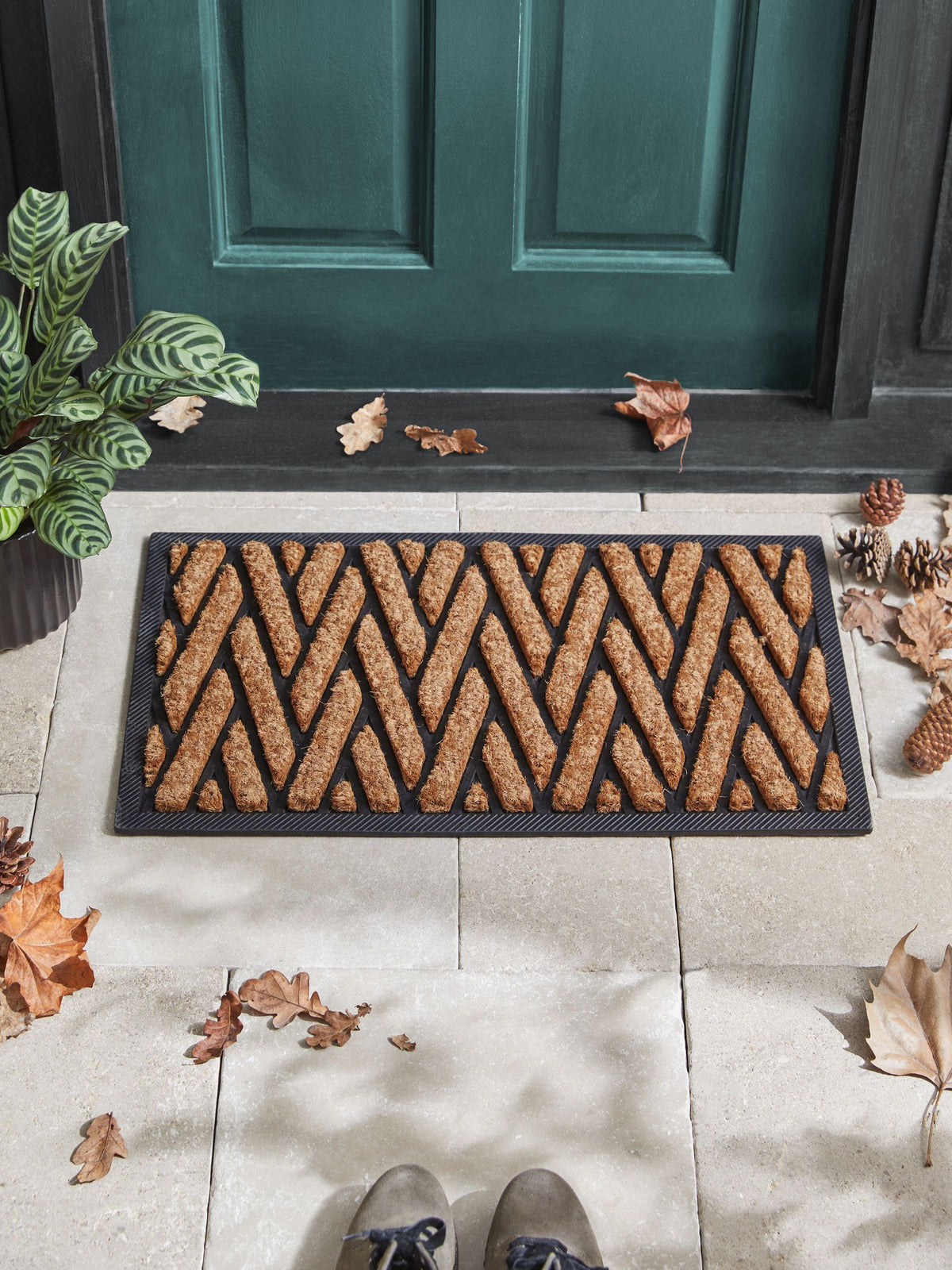 Herringbone coir rubber doormat with non-slip backing, imported from the UK