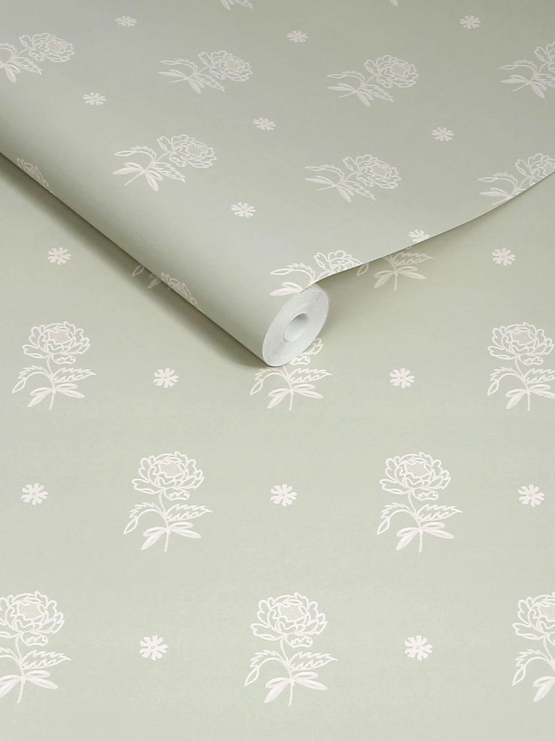 Cath Kidston wallpaper Sage Spitalfield Bunches 10m, imported from the UK