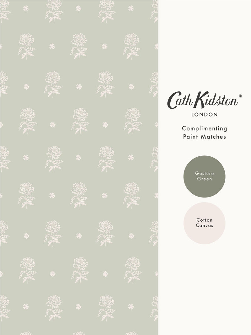 Cath Kidston wallpaper Sage Spitalfield Bunches 10m, imported from the UK