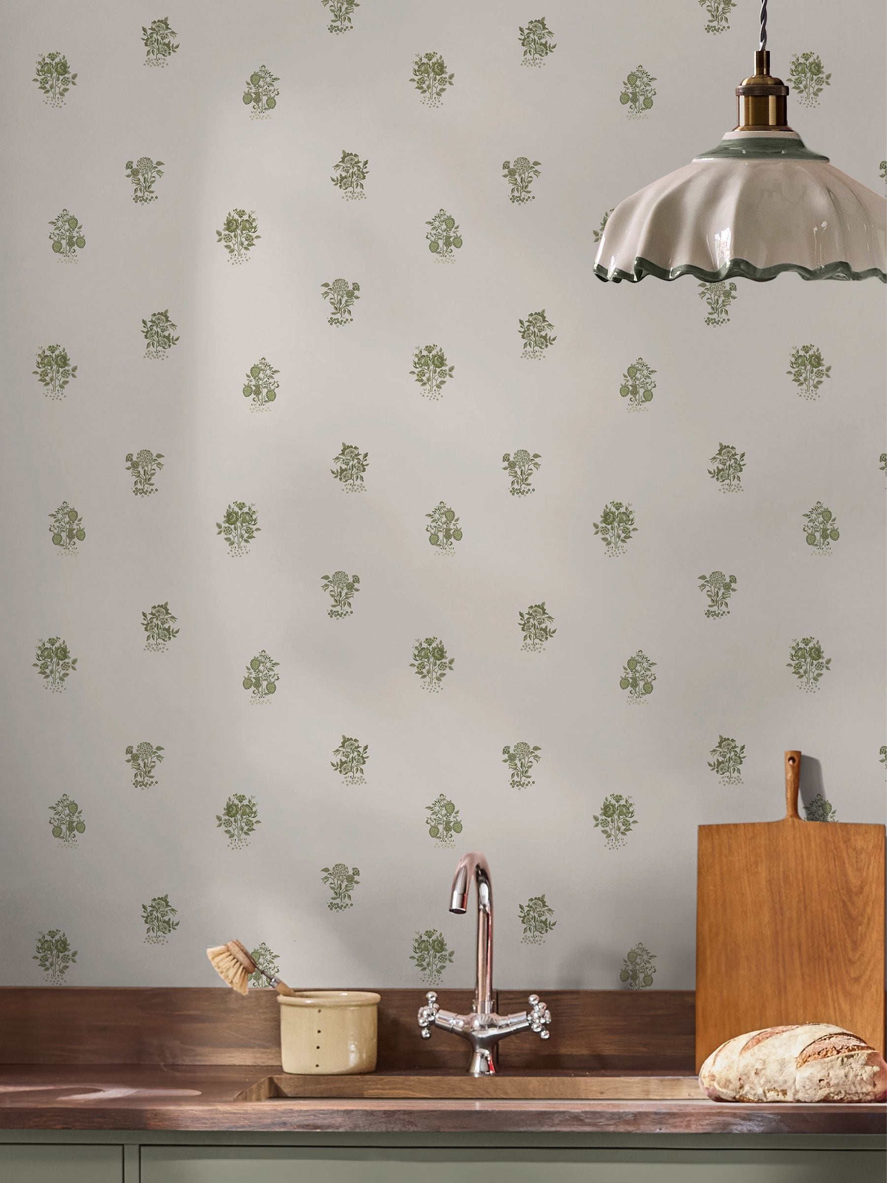 Cath Kidston Sage Kingdom Posey wallpaper 10m, imported from the UK
