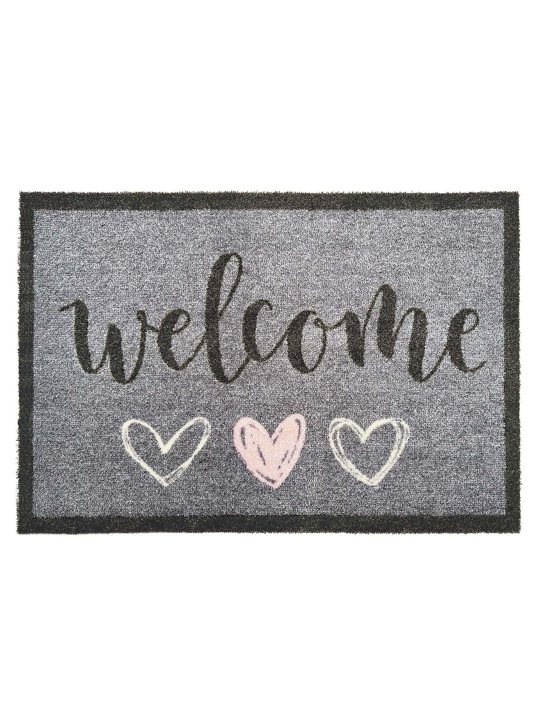 My Mat Grey Welcome Hearts Mat