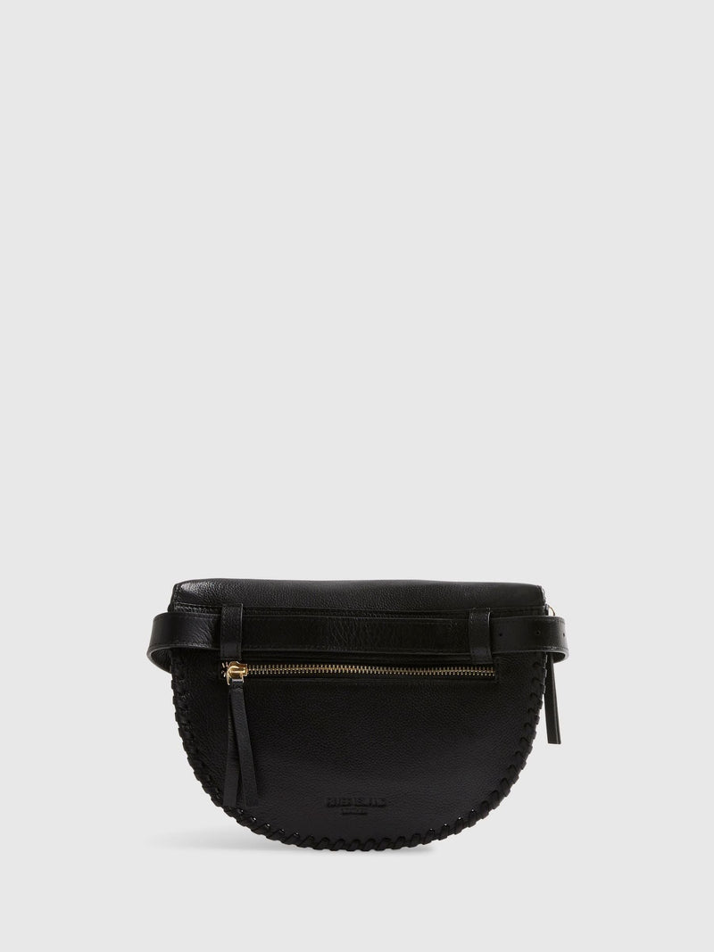 River Island black leather bum bag with zip fastening (British brand)