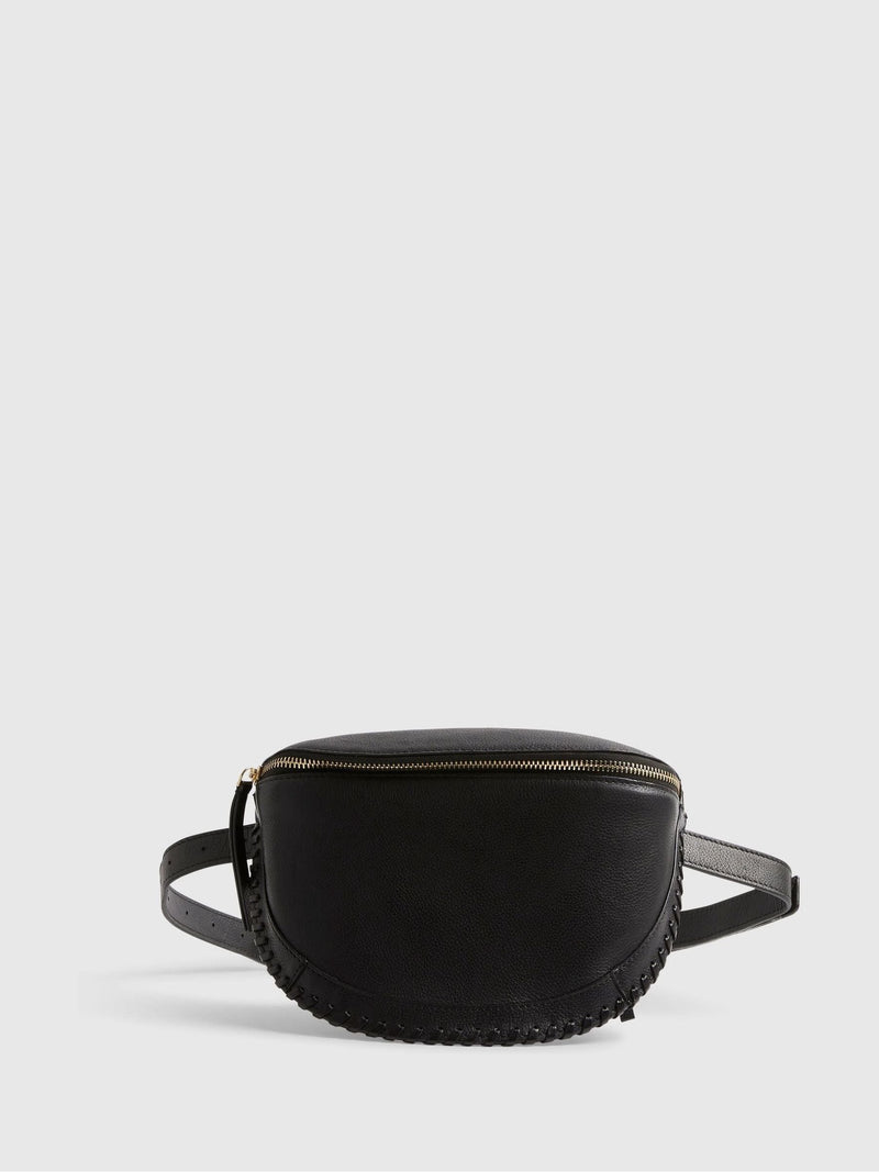 River Island black leather bum bag with zip fastening (British brand)