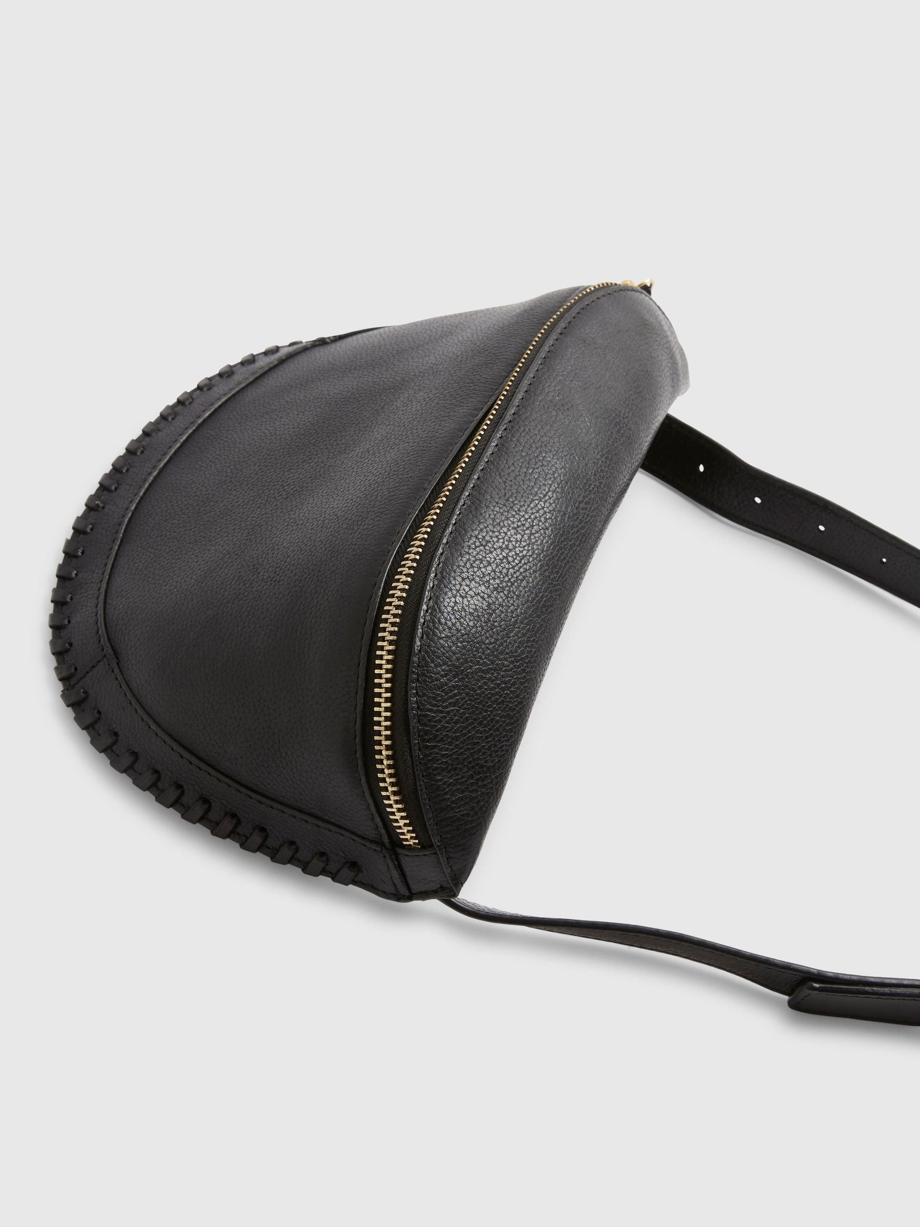 River Island black leather bum bag with zip fastening (British brand)