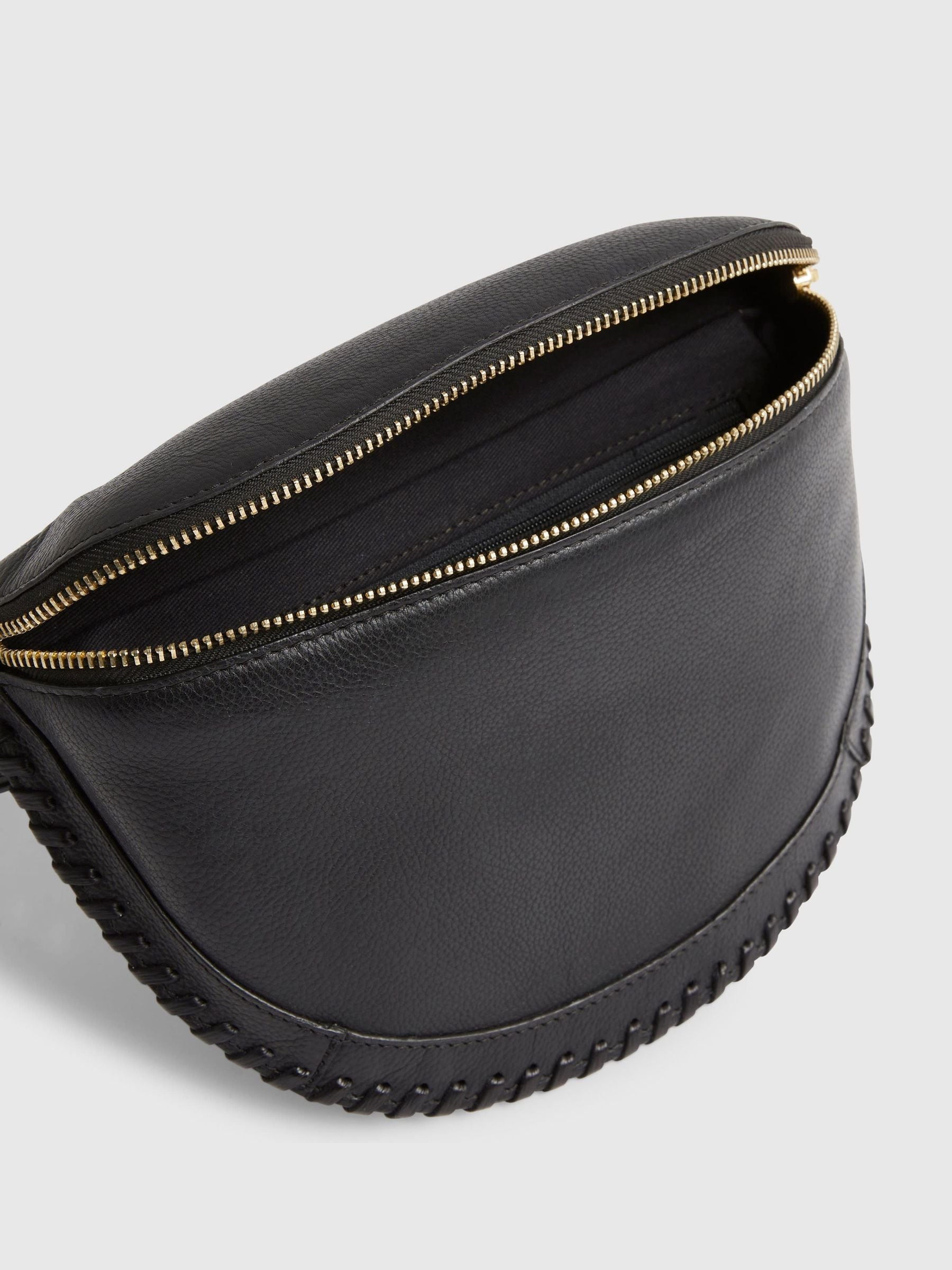 River Island black leather bum bag with zip fastening (British brand)