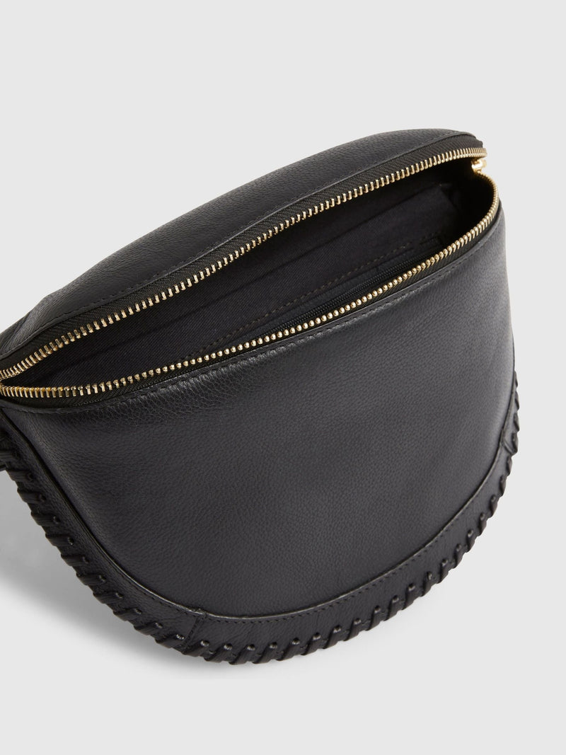 River Island black leather bum bag with zip fastening (British brand)