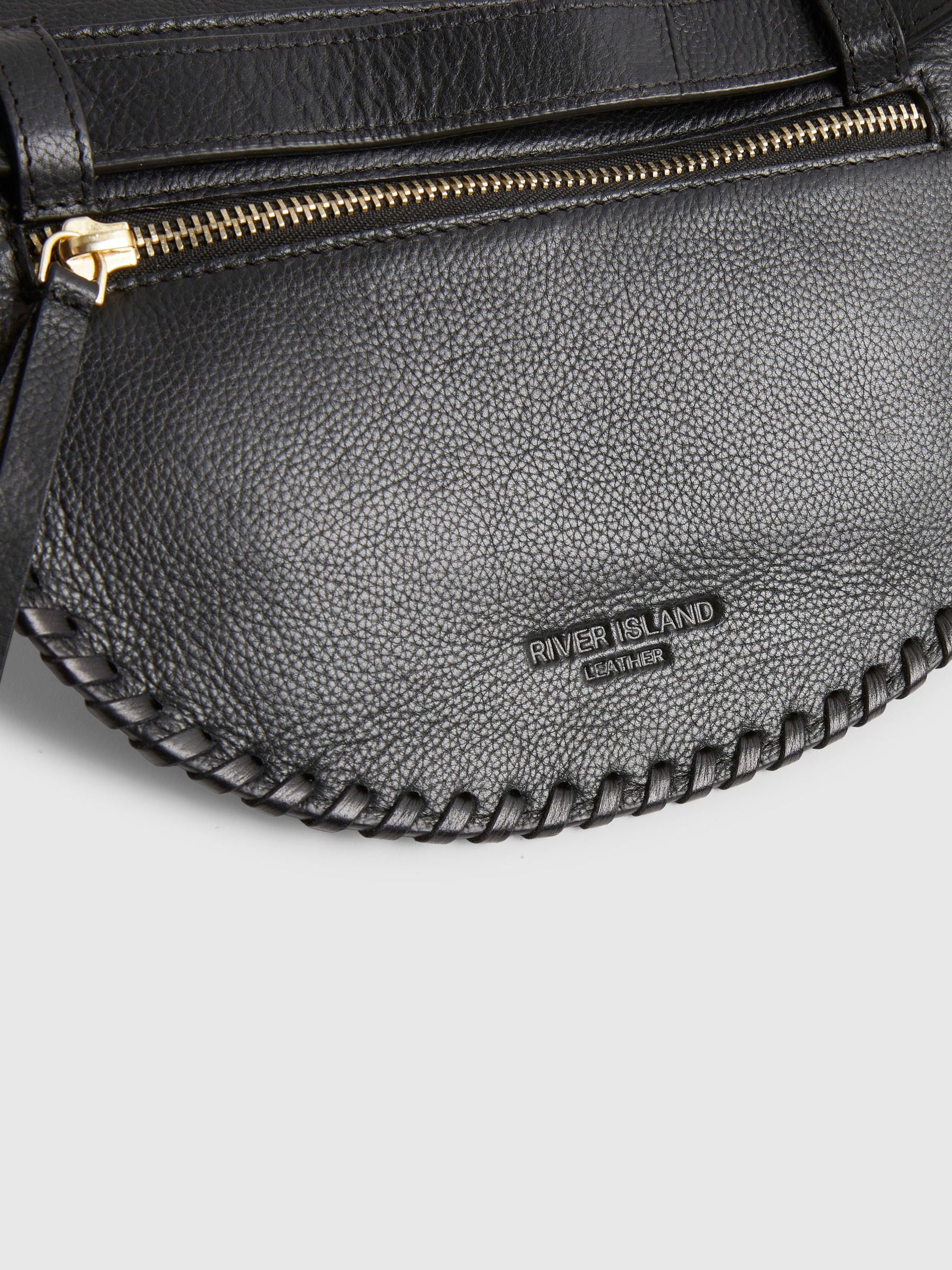 River Island black leather bum bag with zip fastening (British brand)