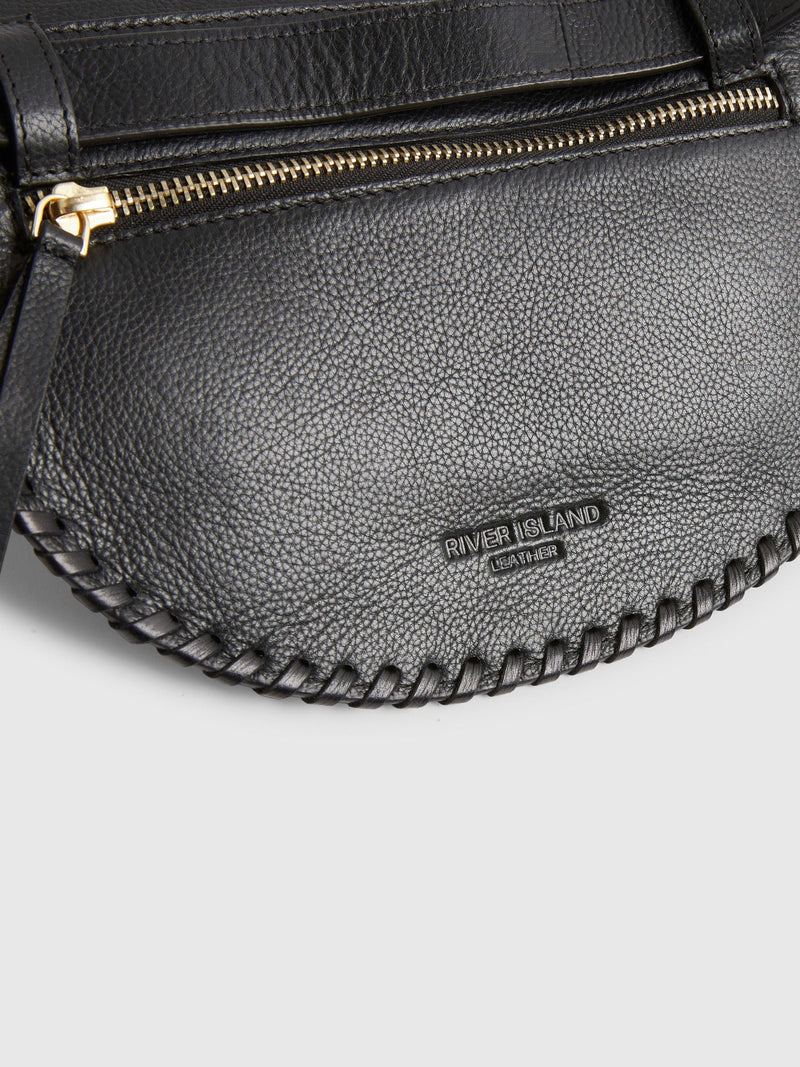 River Island black leather bum bag with zip fastening (British brand)
