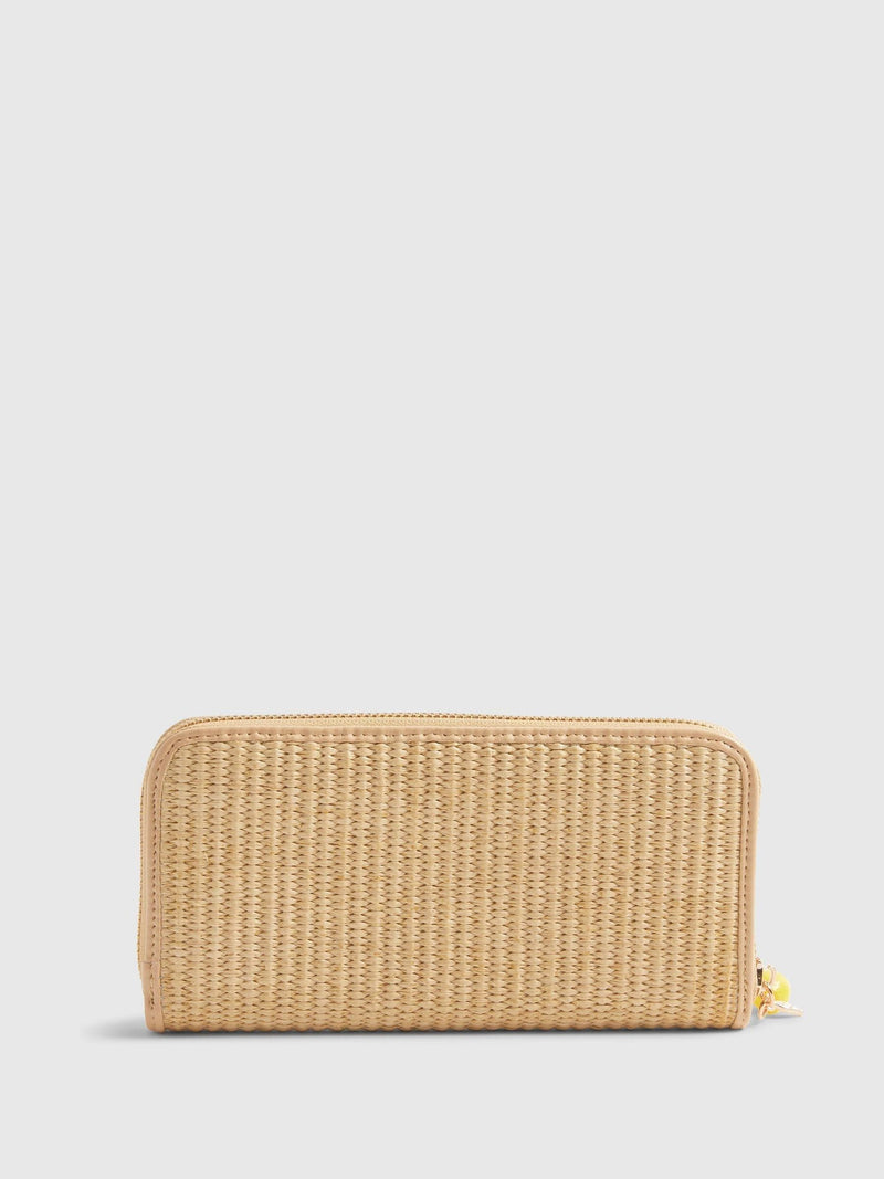 River Island brown floral embroidery raffia purse, imported from the UK