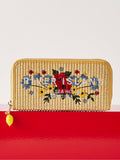 River Island brown floral embroidery raffia purse, imported from the UK