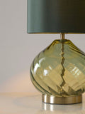 Freya green table lamp ribbed glass base fabric shade 37cm, UK version