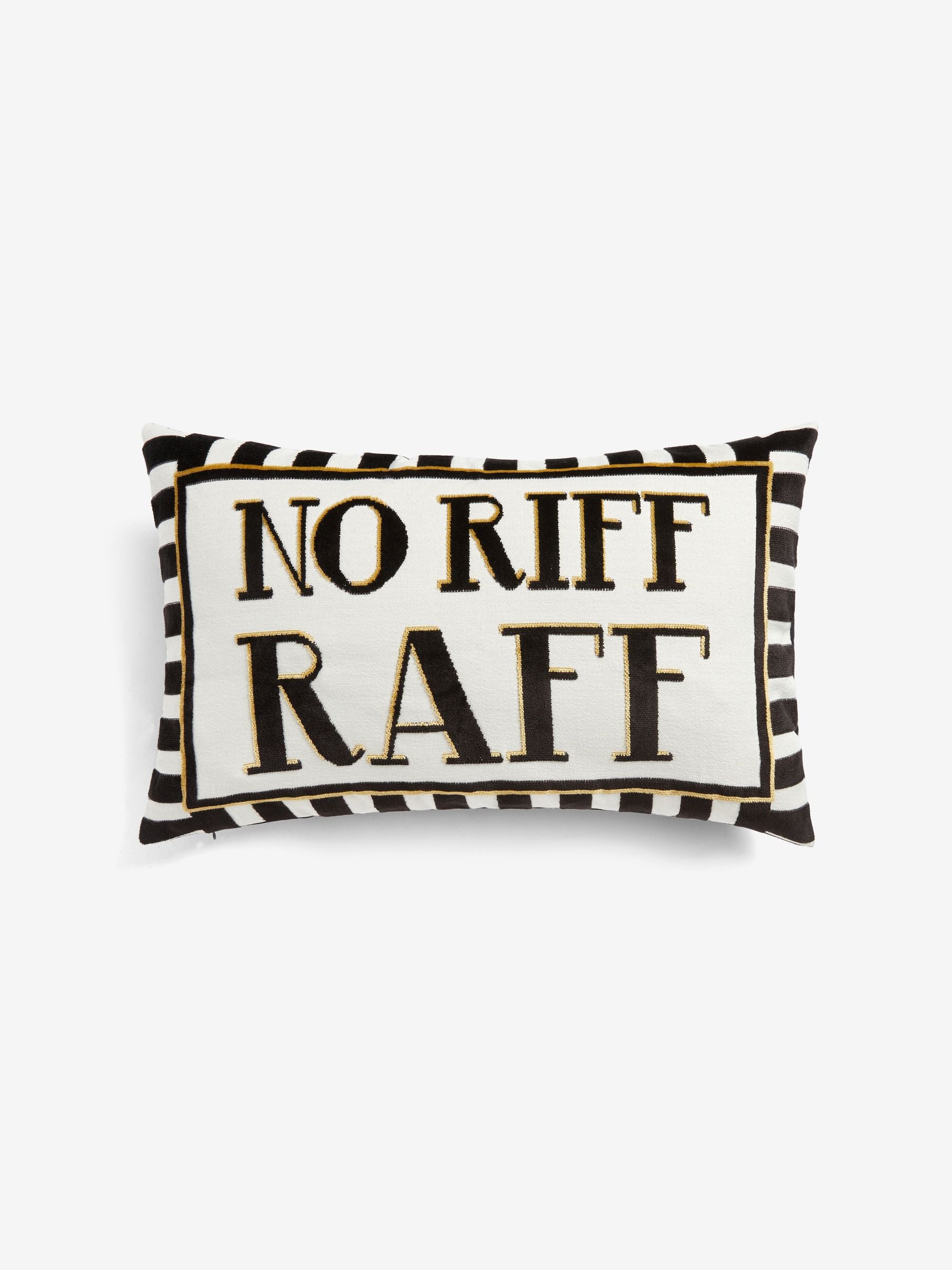 Cushion black velvet No Riff Raff slogan 40x59cm (British brand)