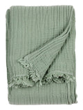 Lark muslin crinkle cotton throw in eucalyptus green (British brand)