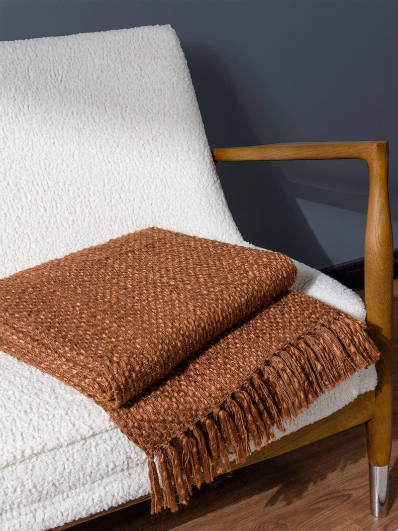 HÖEM hazel brown fringed throw 180x130cm, imported from the UK