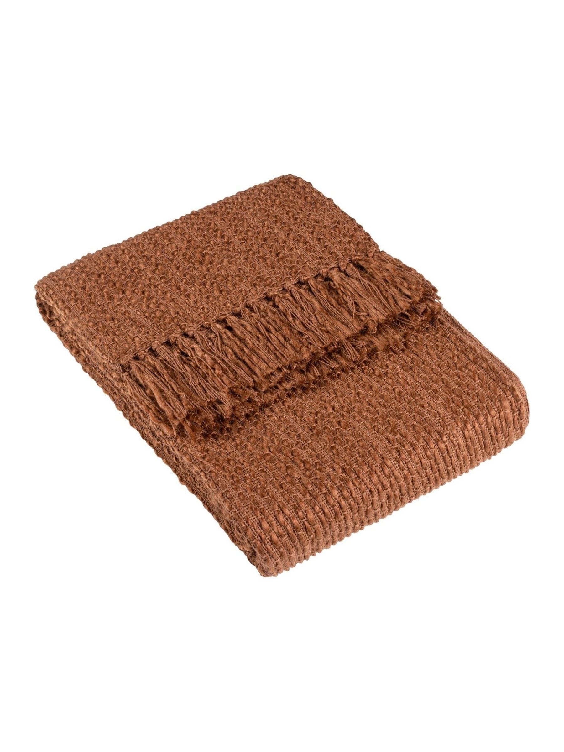 HÖEM hazel brown fringed throw 180x130cm, imported from the UK