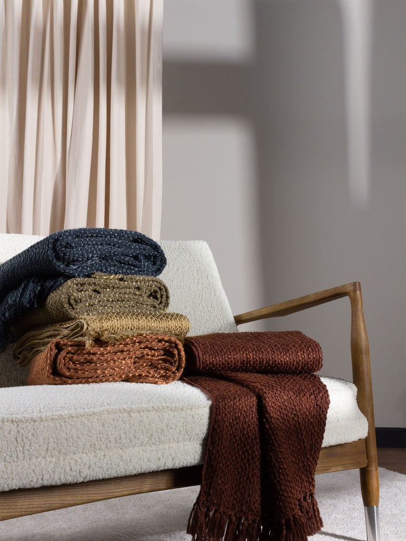 HÖEM hazel brown fringed throw 180x130cm, imported from the UK