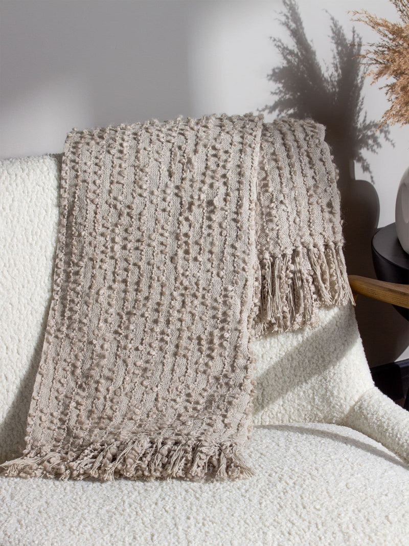 HÖEM Feather Grey Avro Linear Boucle Yarn Fringed Throw
