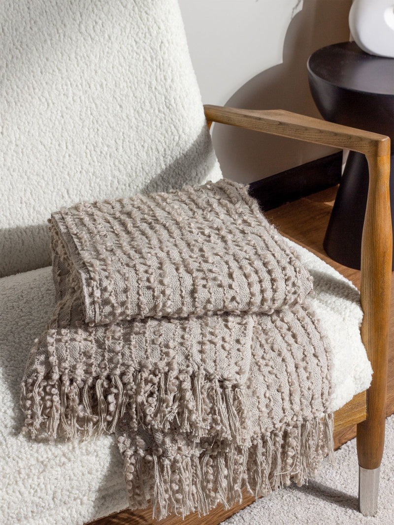 HÖEM Feather Grey Avro Linear Boucle Yarn Fringed Throw