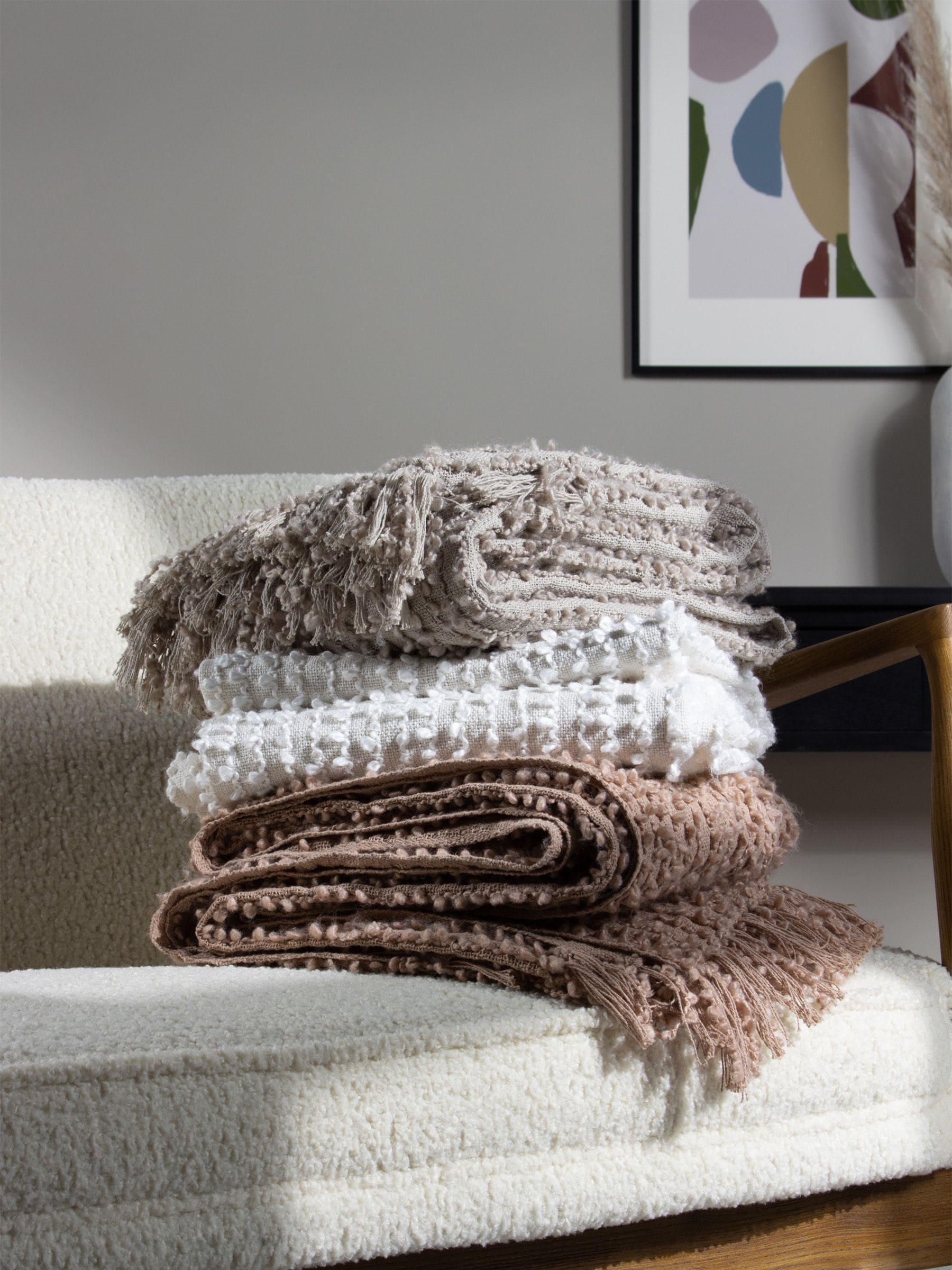HÖEM Feather Grey Avro Linear Boucle Yarn Fringed Throw